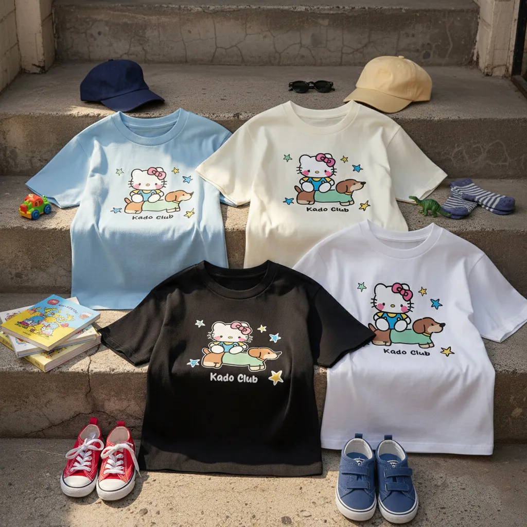 Áo thun kid Kado vải cotton cao cấp thoáng mát tay ngắn cổ tròn Kitty và cún in artwork 2882_thumbnail_6