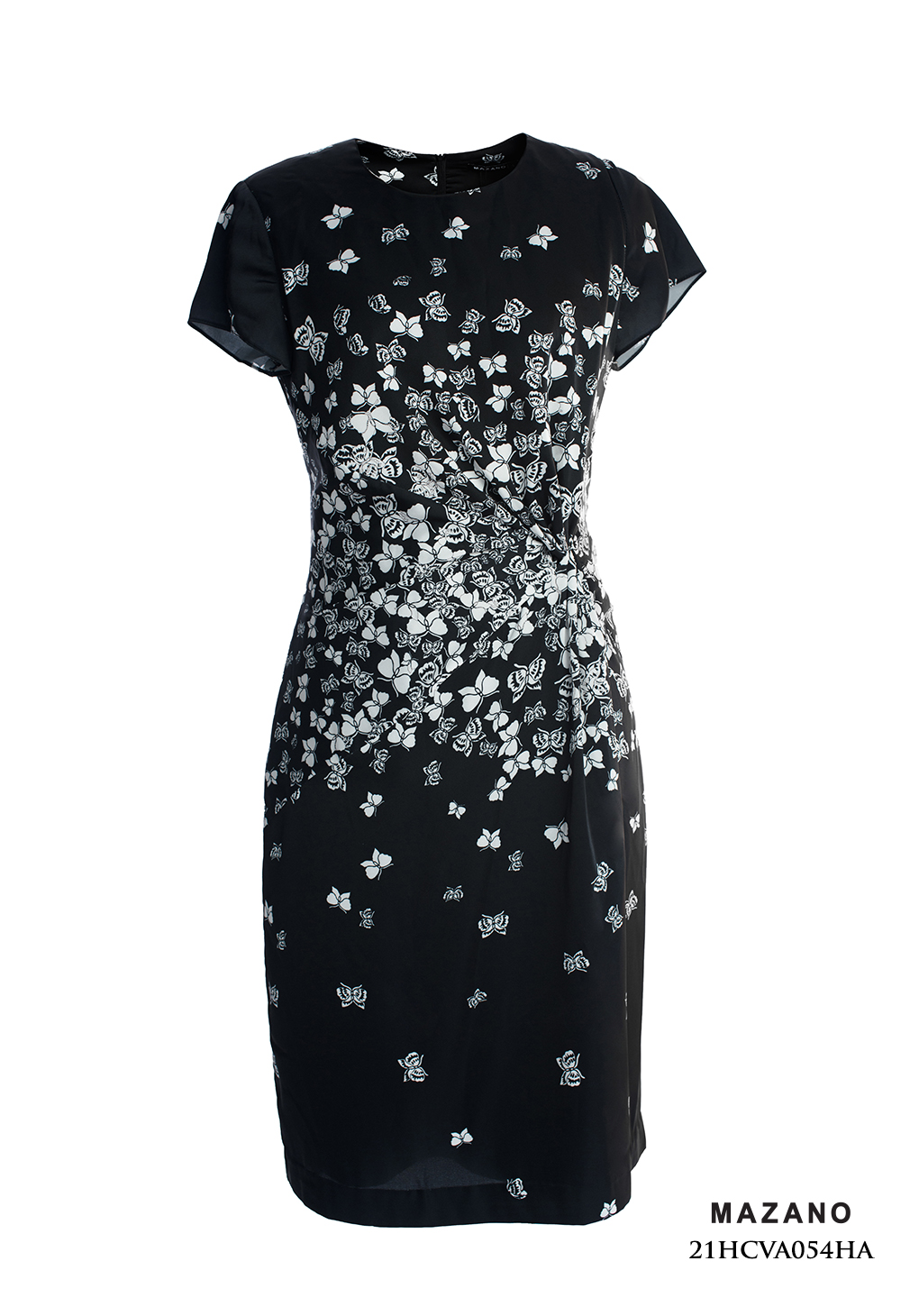 Váy đen họa tiết bướm trắng xoắn eo