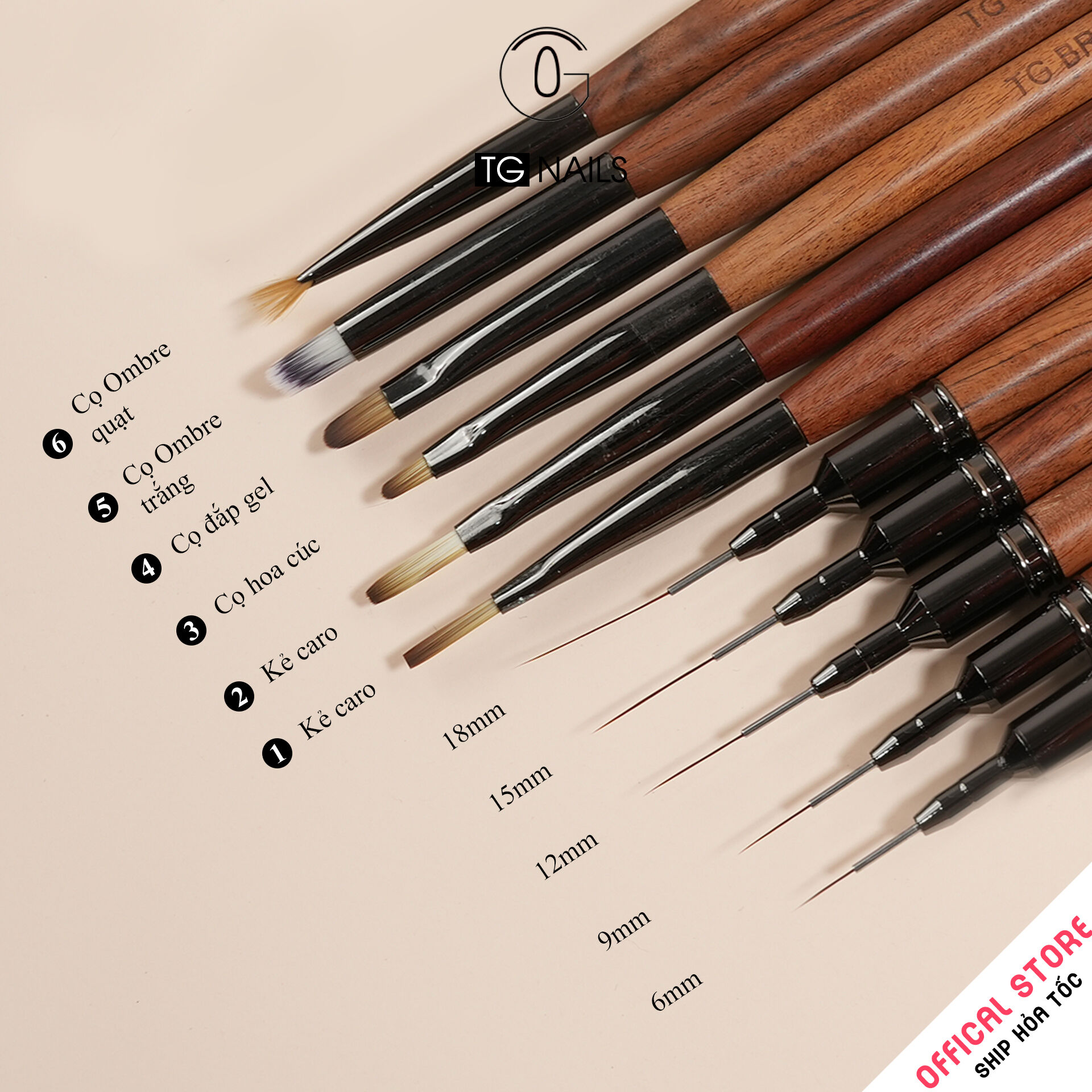 Cọ vẽ móng tay, dài 18cm(+/-10%), chất liệu thân cọ bằng gỗ ép công nghiệp đã qua xử lý nhiệt kết hợp nắp bằng sắt sơn phủ, đầu cọ bằng sợi lông nhân tạo, ký hiệu KL030, mới 100%_thumbnail_3
