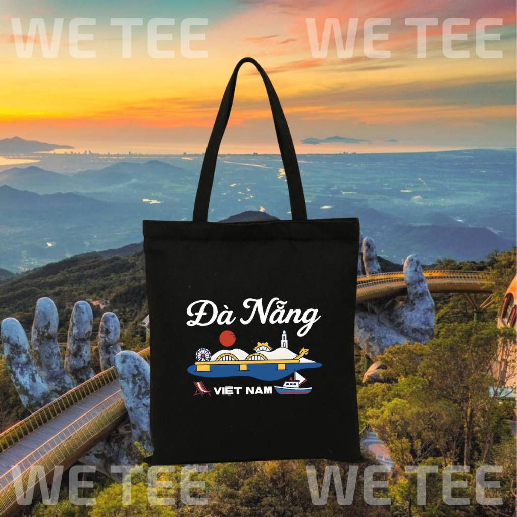 Túi tote vải canvas du lịch Việt Nam có khóa kéo và ngăn phụ, màu đen - We Tee TOTE17_thumbnail_3