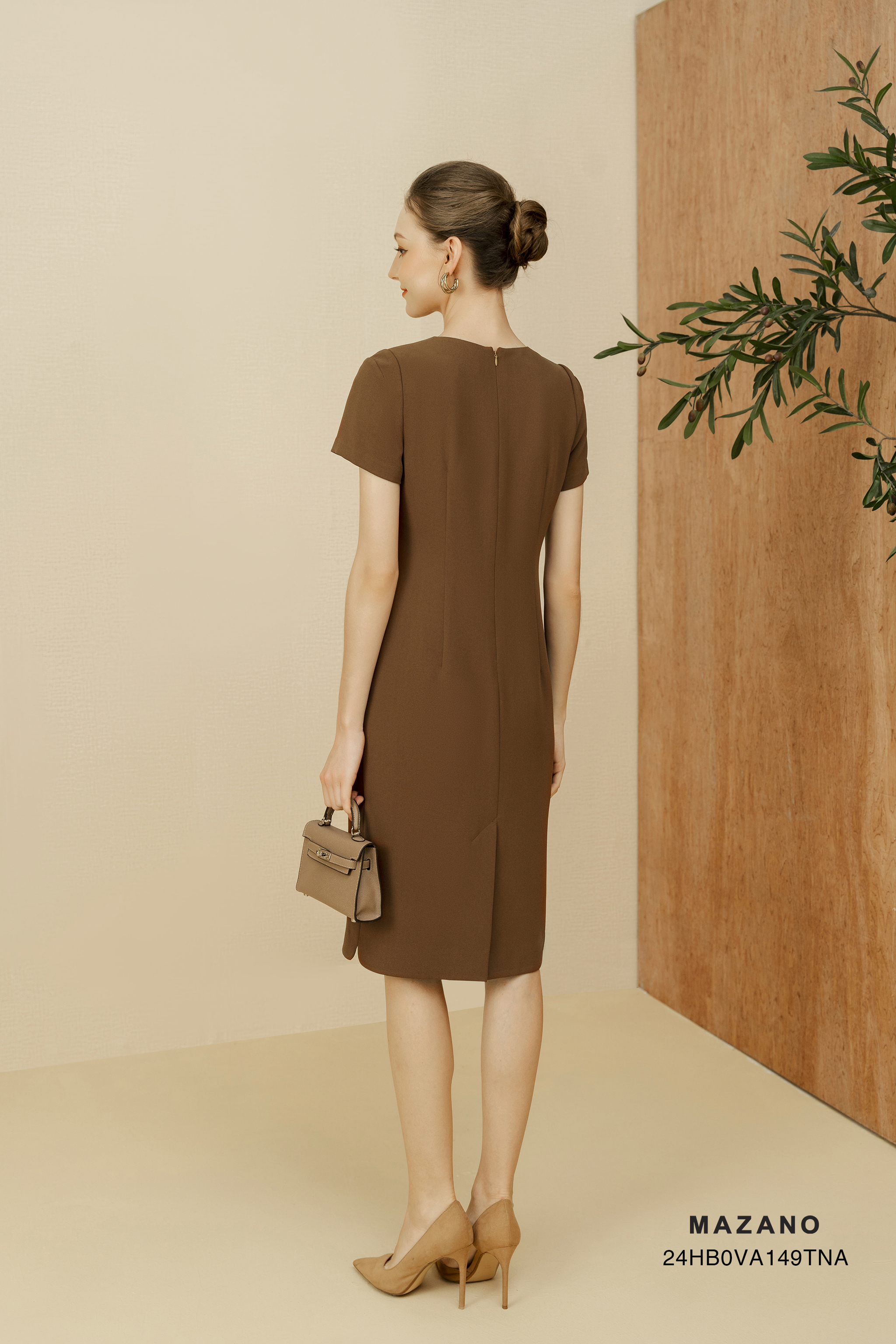 Váy Đầm suông Vải Thô mỏng Cuốn hoa Cổ tròn Tay ngắn Dài tới bắp chân_thumbnail_3