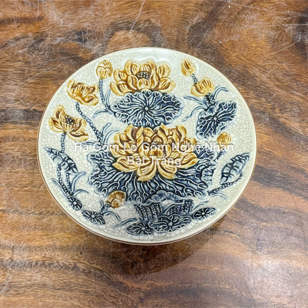 Mâm Bồng Sen, Rồng 20cm Đồ Thờ Cúng nhiều cỡ Men Rạn Bát Tràng - Nghệ nhân chế tác_thumbnail_1