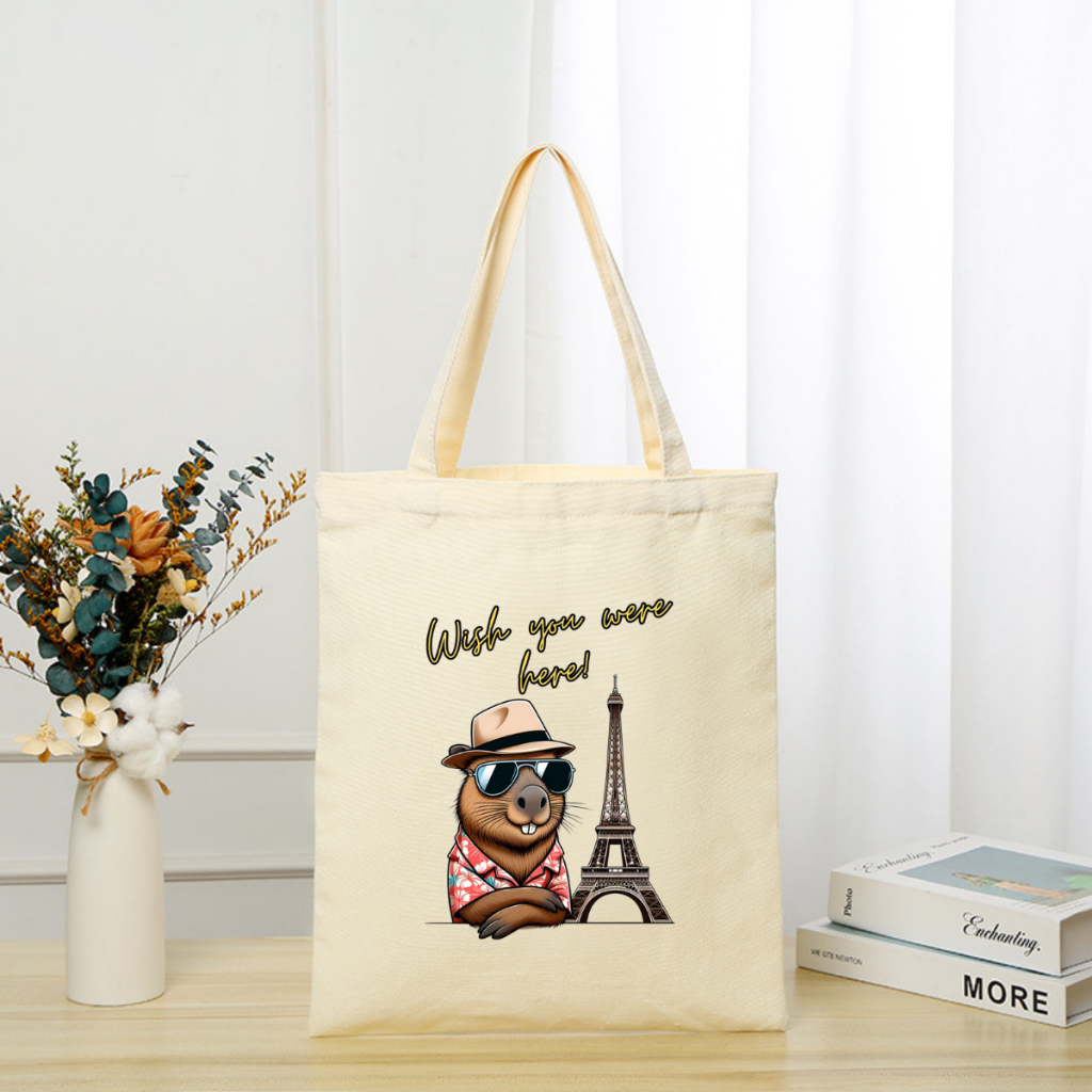 Túi tote vải canvas hình Gấu, Capybara có khoá kéo và ngăn phụ, đi học đi chơi - 𝐖𝐞 𝐓𝐞𝐞 TOTE02_thumbnail_13