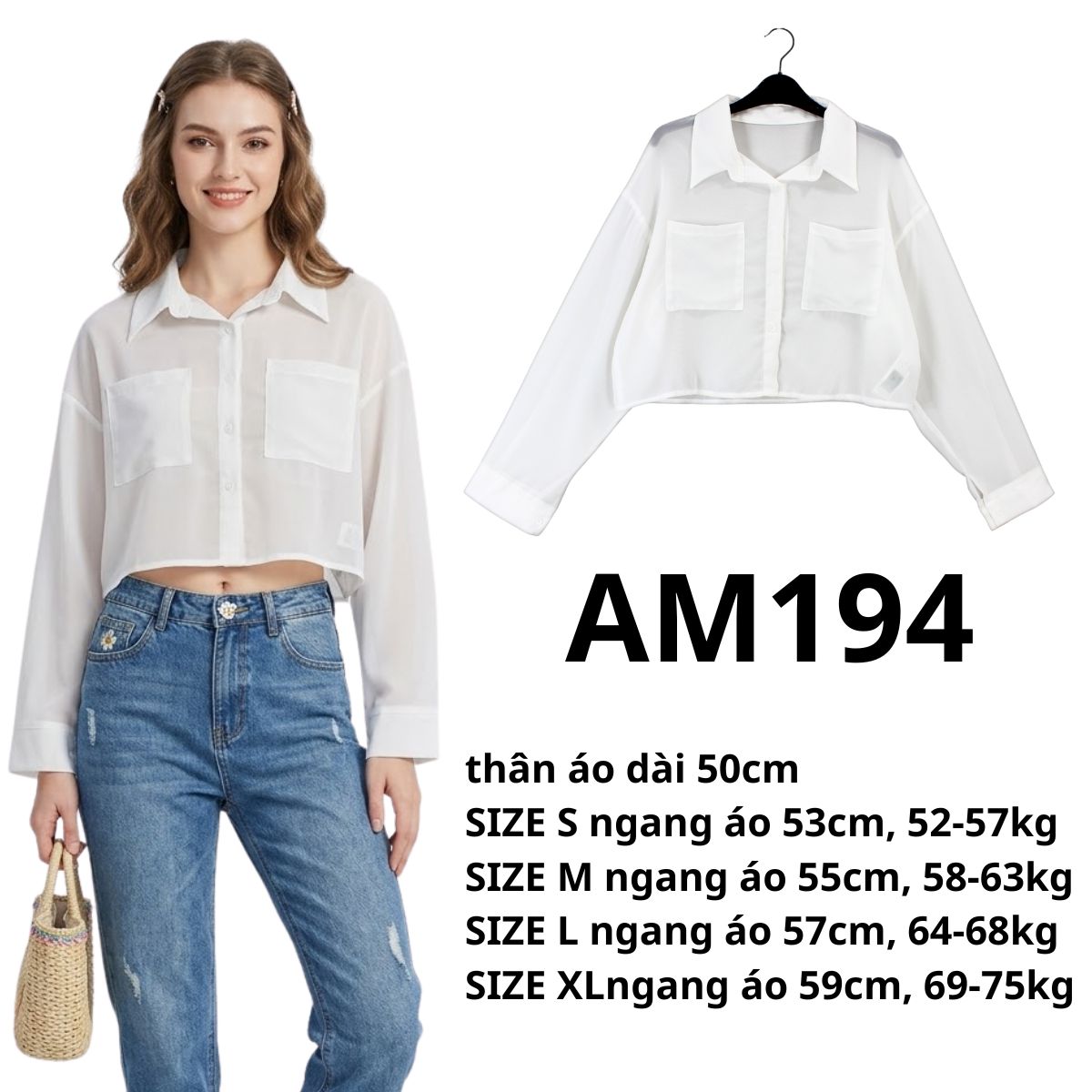 AM194 - Áo sơ mi voan trắng