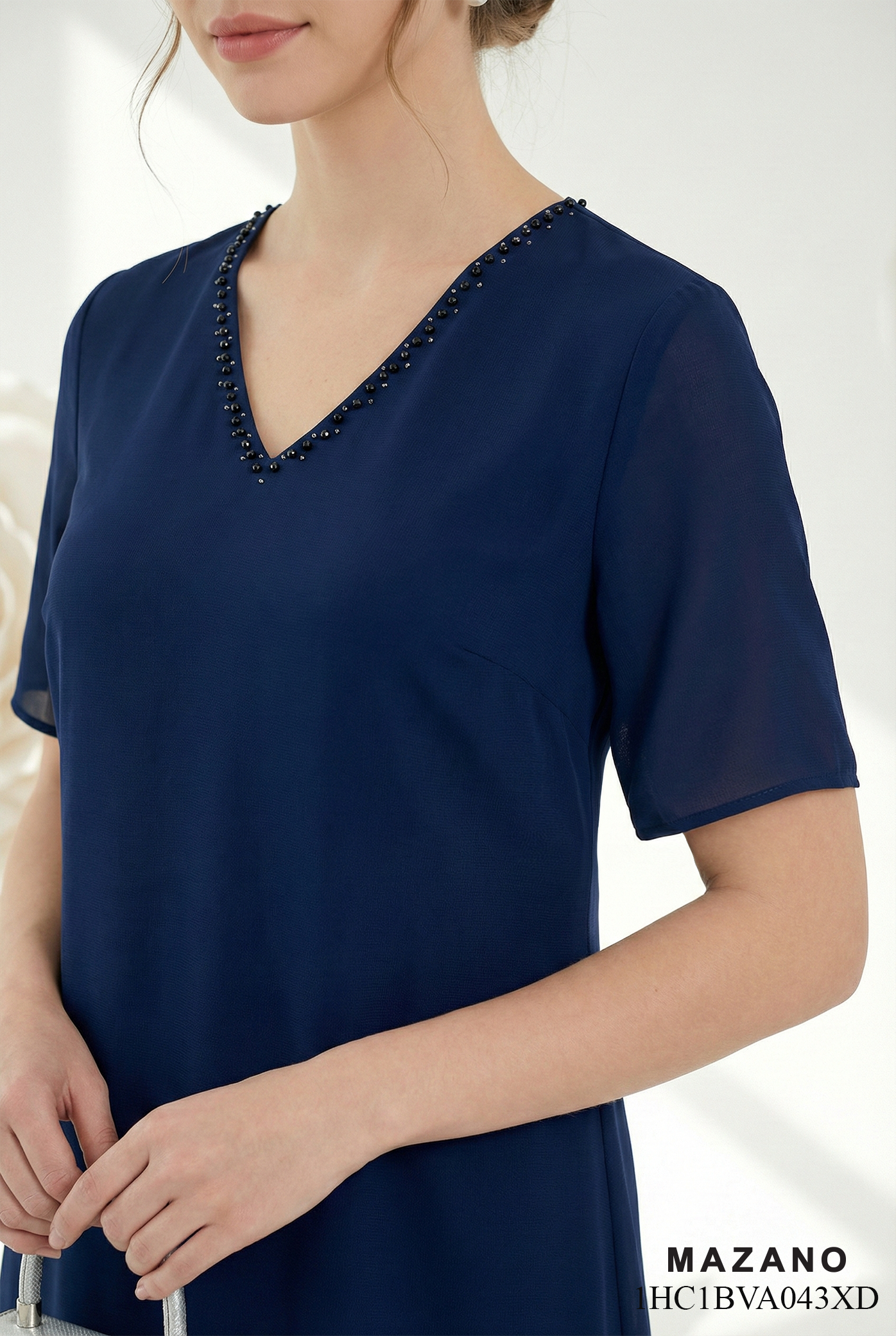 Đầm vải voan chiffon tím than dáng suông A nhẹ cổ tròn tay ngắn thiết kế MAZANO_thumbnail_5