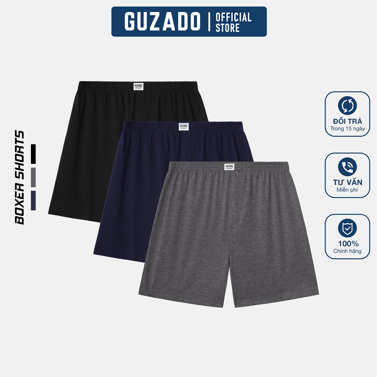 Combo 3 Quần Đùi Ngủ Guzado Vải Cotton Thiết Kế Basic Form Regular Fit Thoải Mái Mặc Nhà GDN01_thumbnail_5