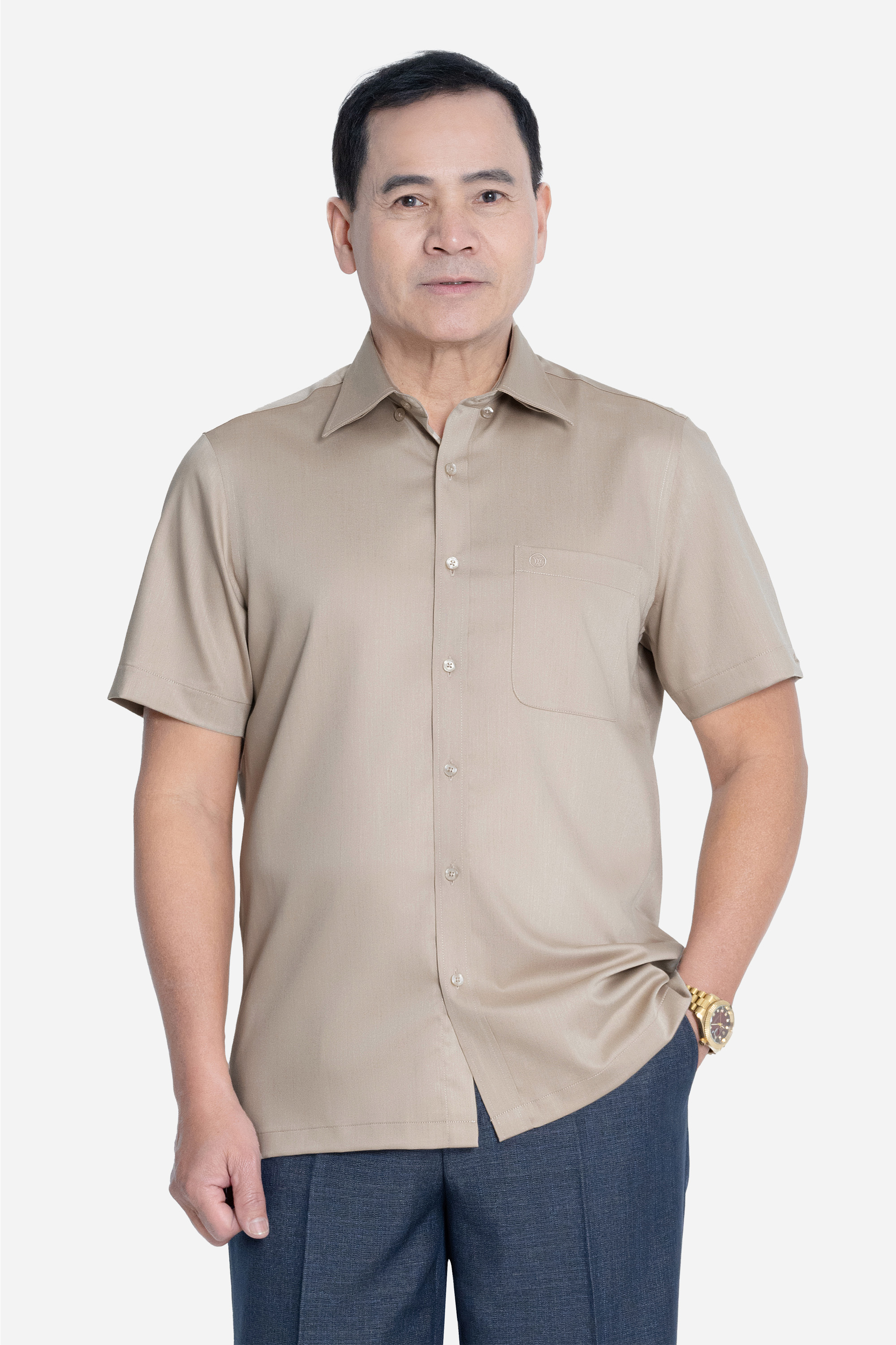 Sơ Mi Trơn Cộc Tay Nam Trung Niên ANCHI Chất Liệu Sợi Sồi Cao Cấp Màu Xanh_thumbnail_22