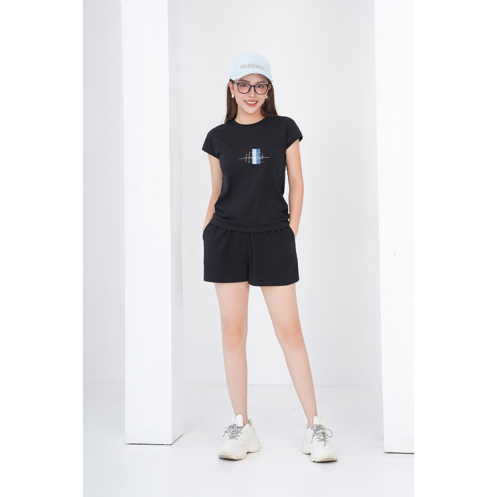 [Form vừa] Set đồ nữ mùa hè in chữ Hawtick gồm áo thun tay hến+ quần đùi cotton - LOZA BH6297
