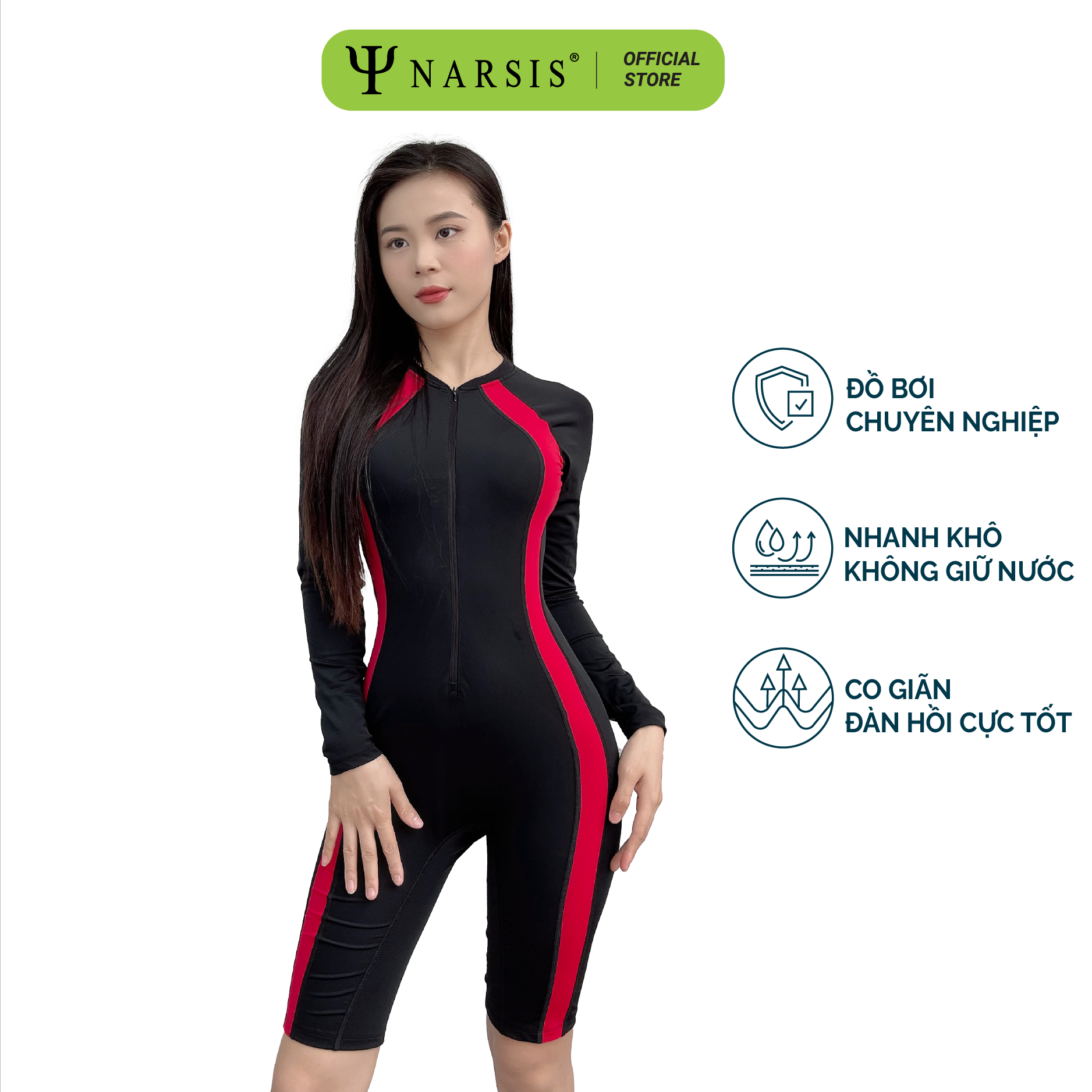 BỘ BƠI NỮ BIG SIZE LIỀN THÂN ĐEN-ĐỎ POLYAMIDE SPANDEX A2001 NARSIS CHẤT LIỆU THOÁNG MÁT, DỄ CHỊU,..._thumbnail_4