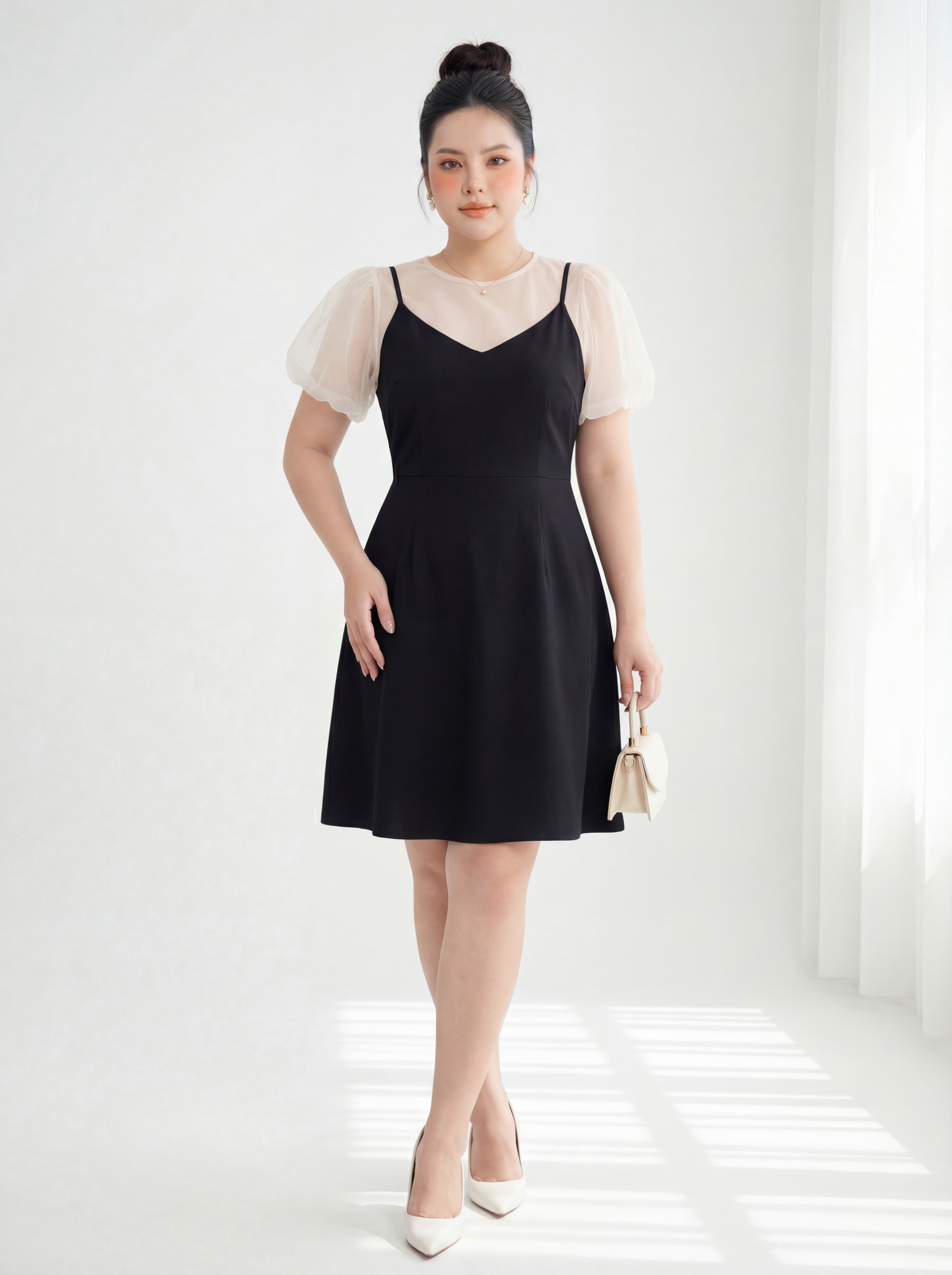 BIGSIZE NỮ - Sét đầm dáng A kèm áo lưới V-DA204