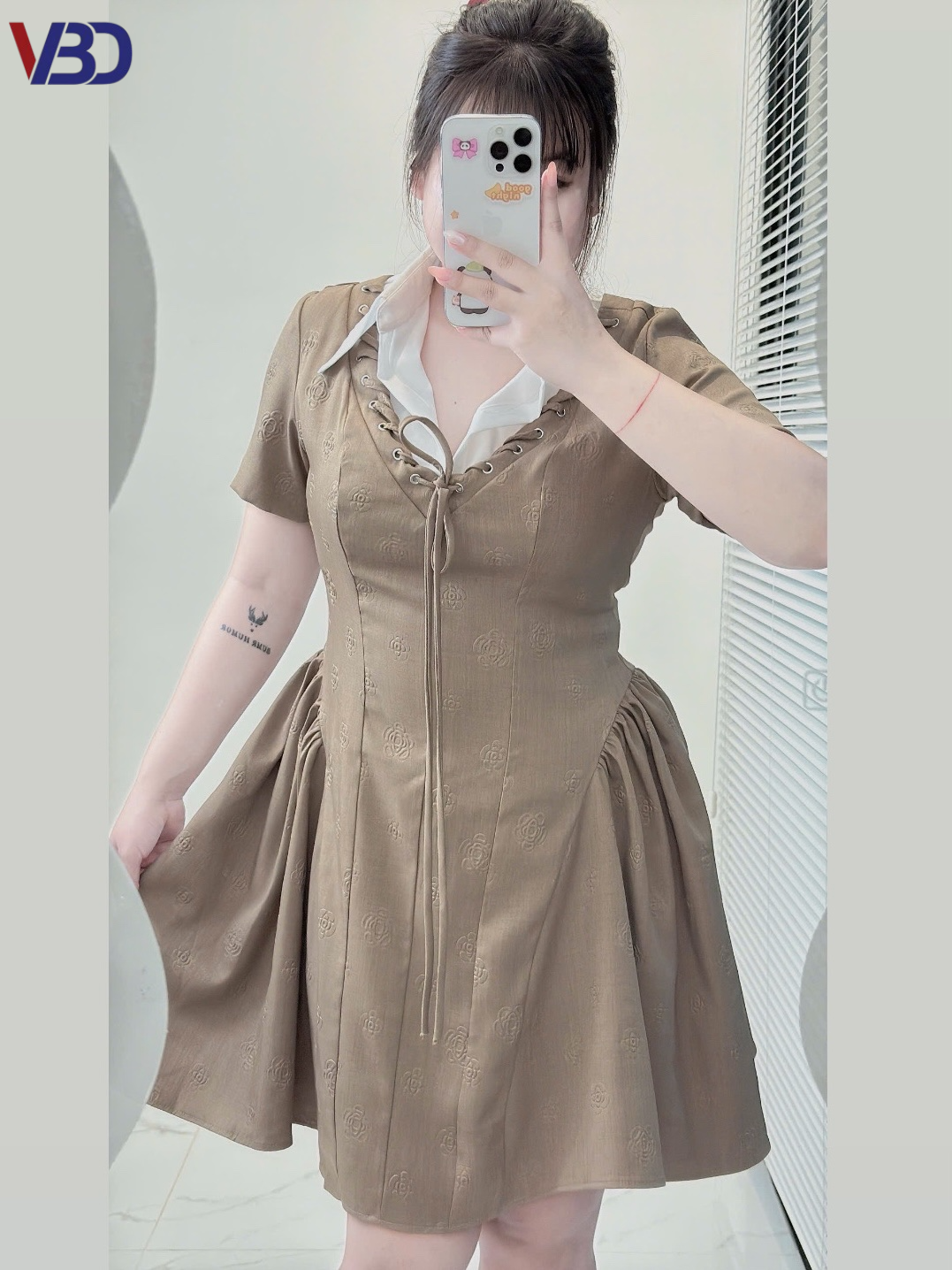 Đầm cổ sơ mi kiểu dáng A phồng bigsize DA153 dành cho nàng béo mập từ 55-95kg