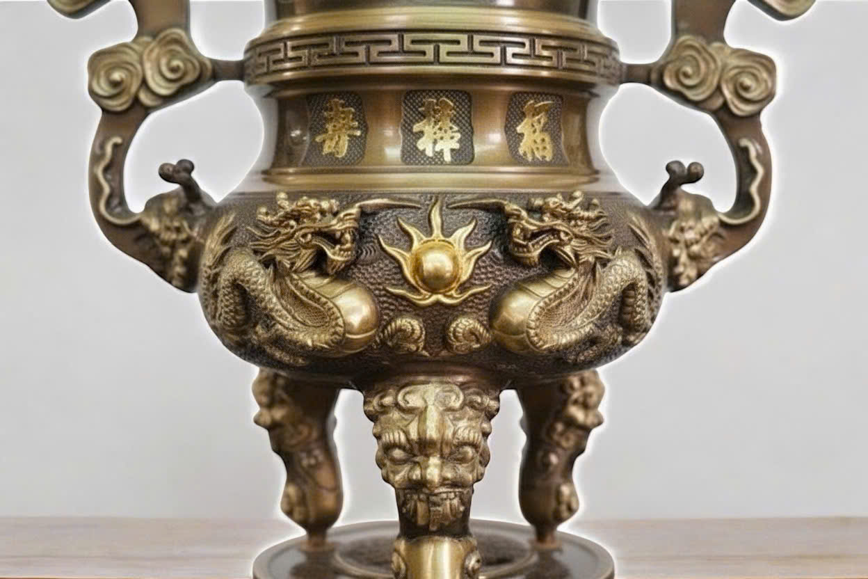 Bộ Ngũ sự Song Long  cao 60cm đúc đồng vàng _thumbnail_2