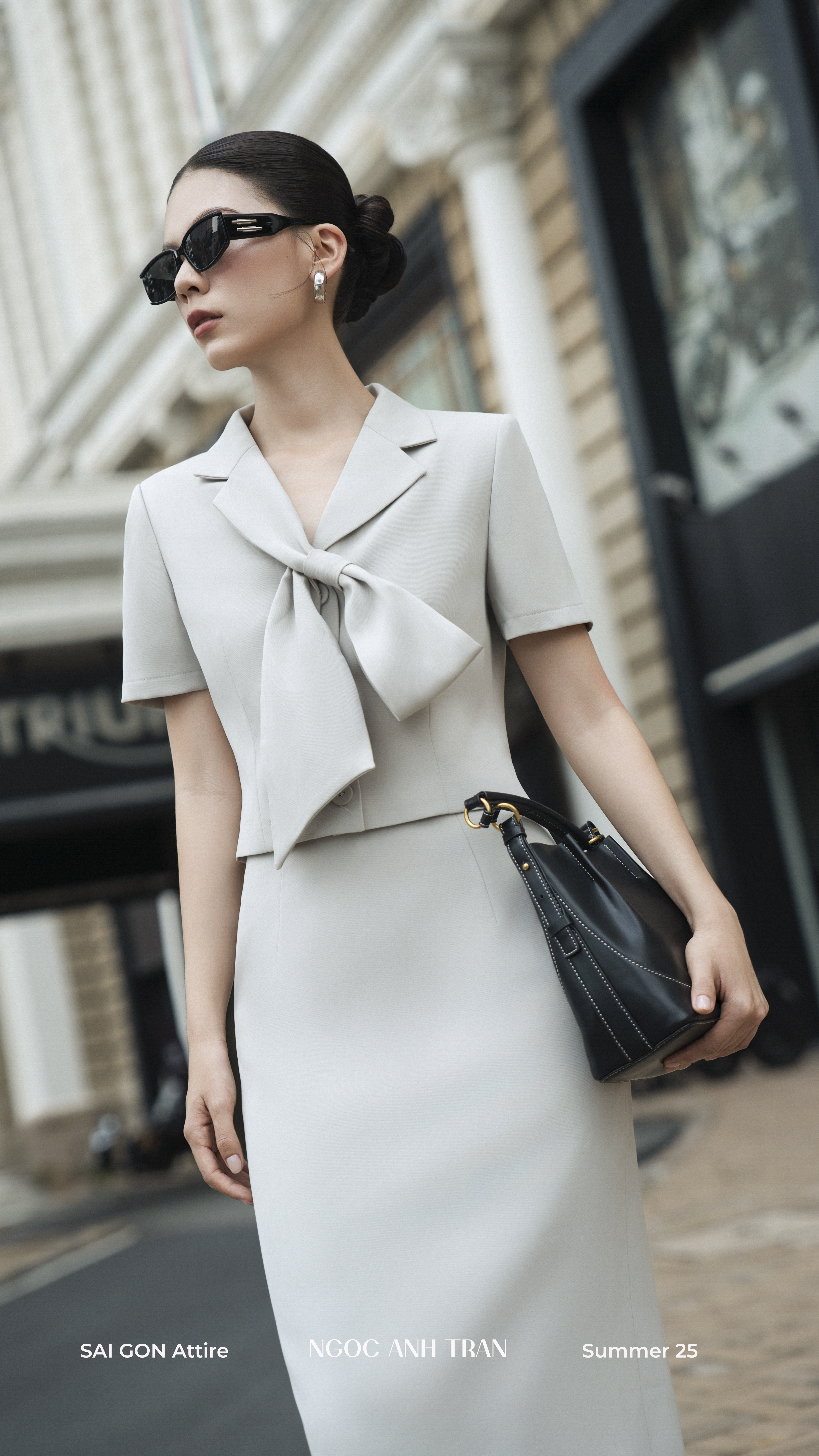 Set A174 - Set áo kiểu bản nơ to kèm chân váy