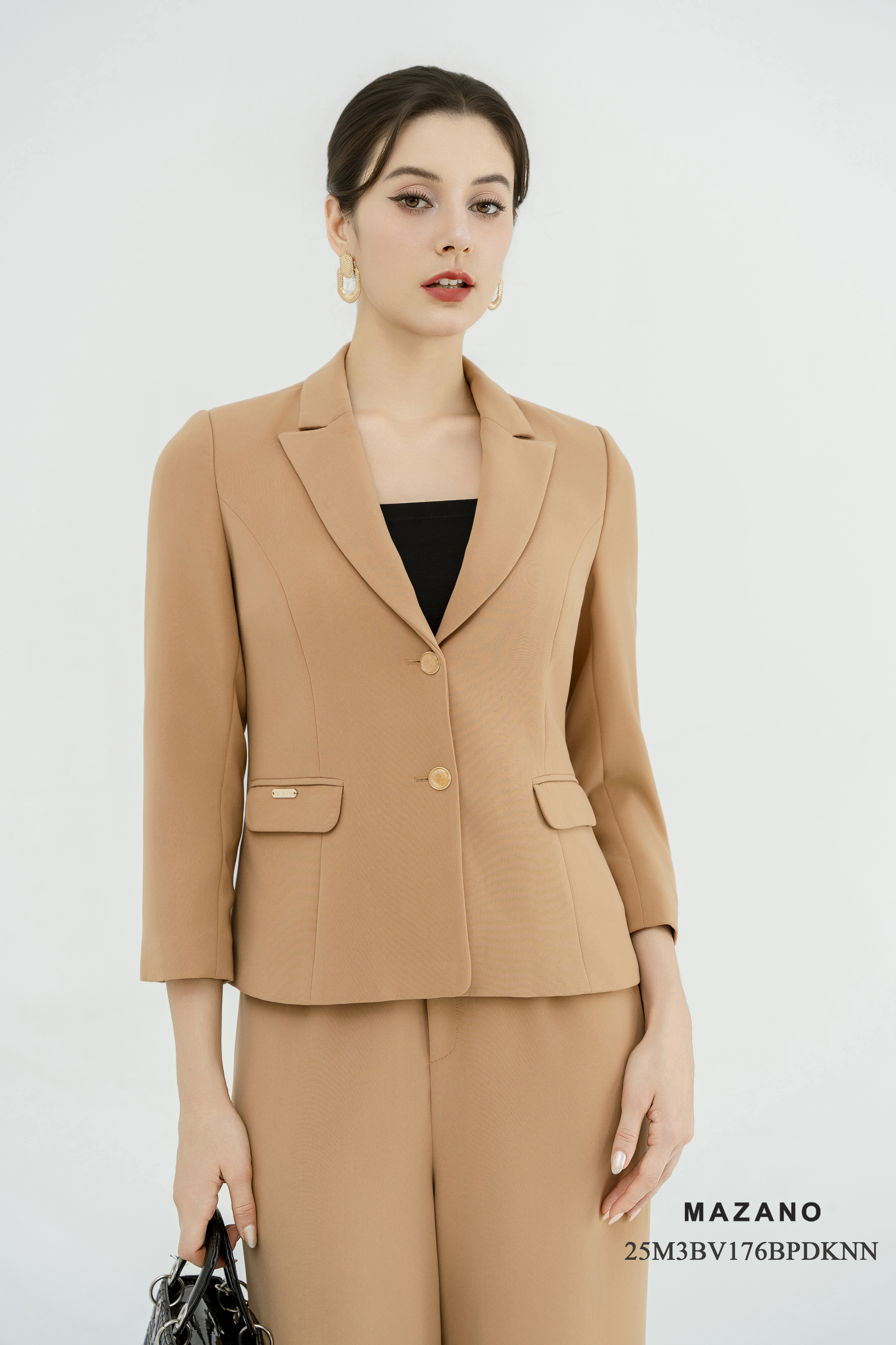 Bộ vest Áo và quần suông Vải tuytsi Cổ vest cách điệu Tay dài Dài áo qua eo, Quần dài đến mắt cá_thumbnail_4