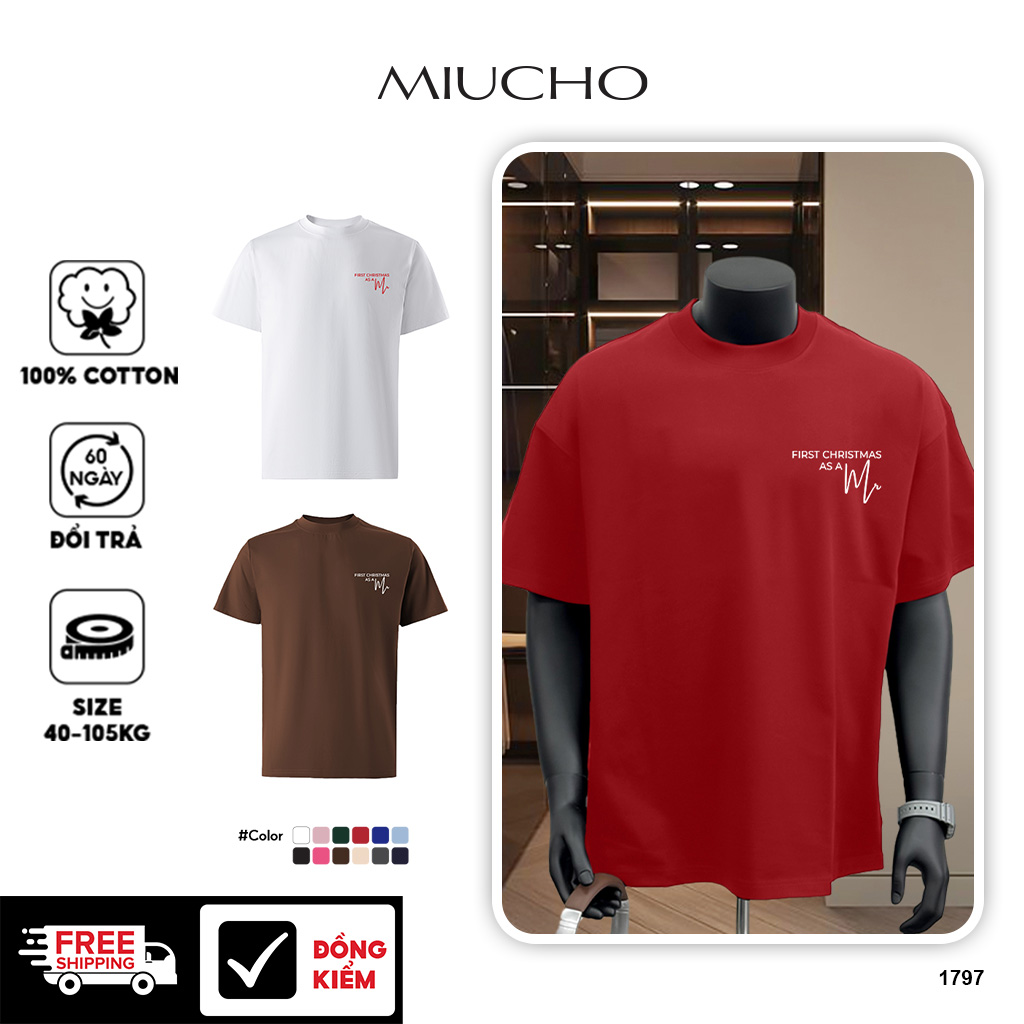 Áo phông nam giáng sinh noel form rộng cổ tròn vải cotton thoáng mát 1797 Miucho Iconic in Typography