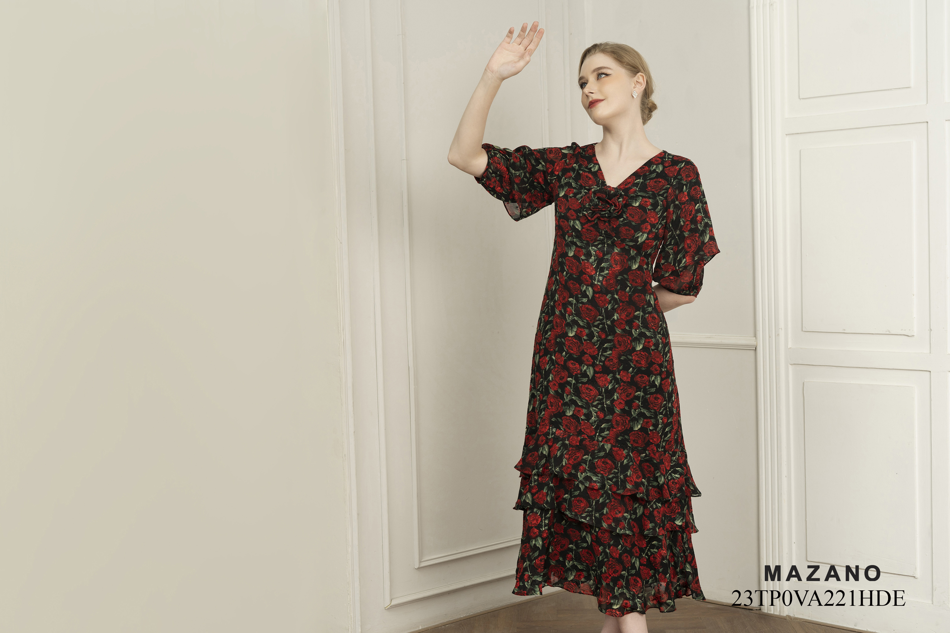 Đầm dài dự tiệc phối bèo đính hoa sang trọng_thumbnail_1