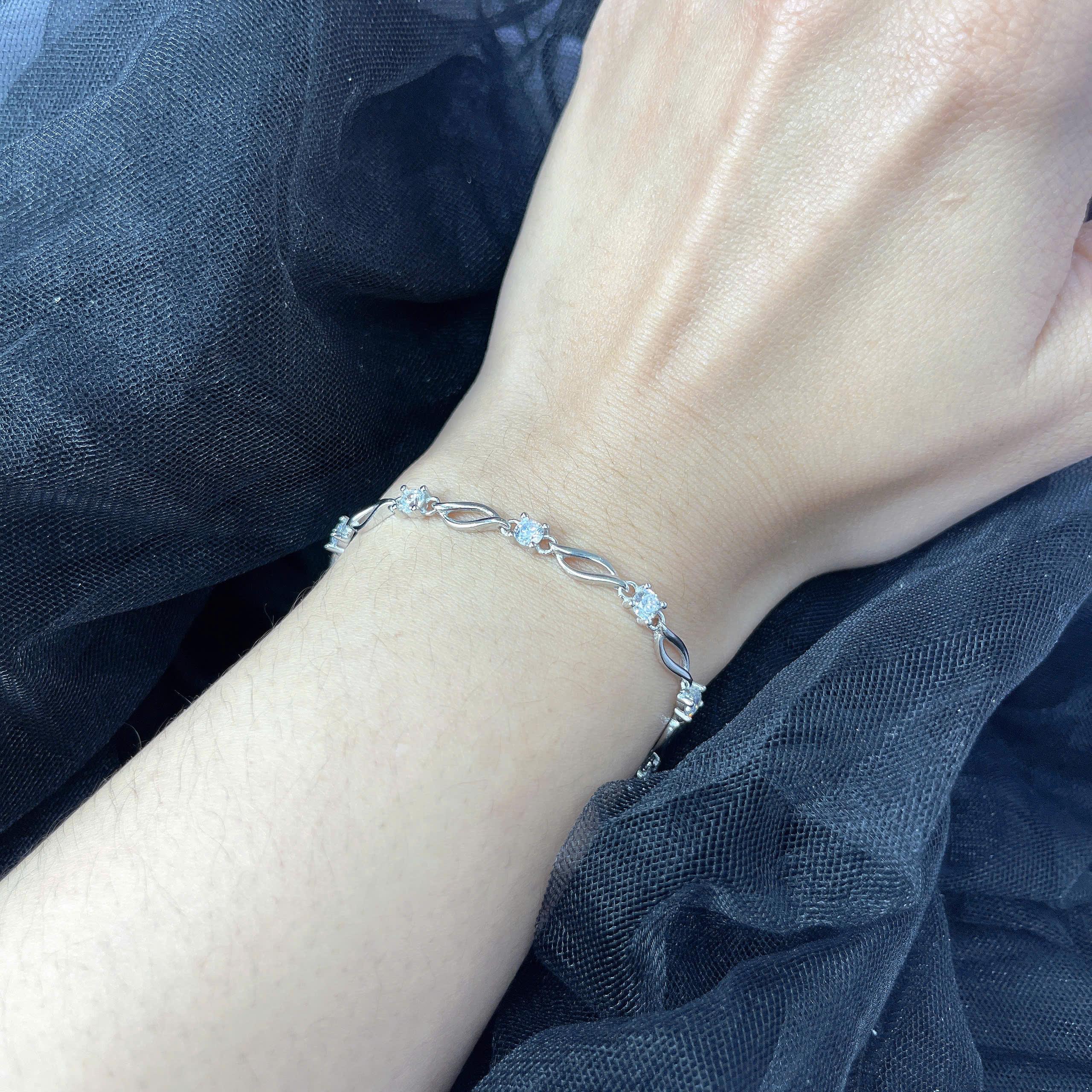 Vòng tay bạc xi vàng trắng mắc xích