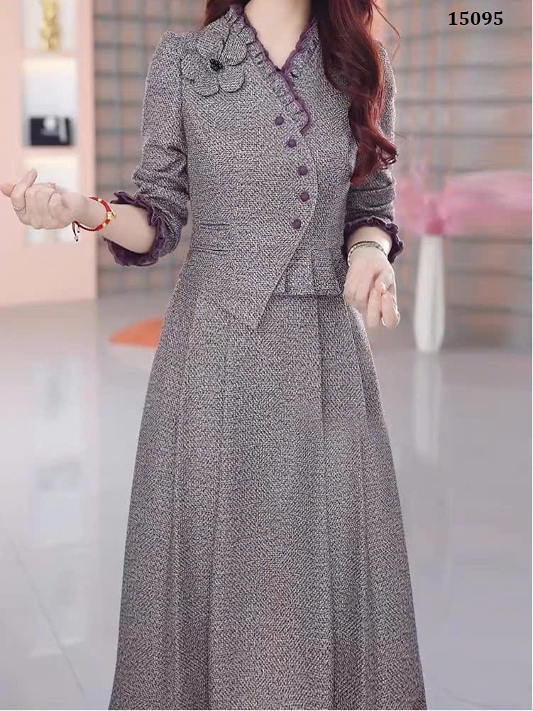 15095-Đầm xòe A dáng  peplum kết hoa bên vai ( bố ruby)_thumbnail_1