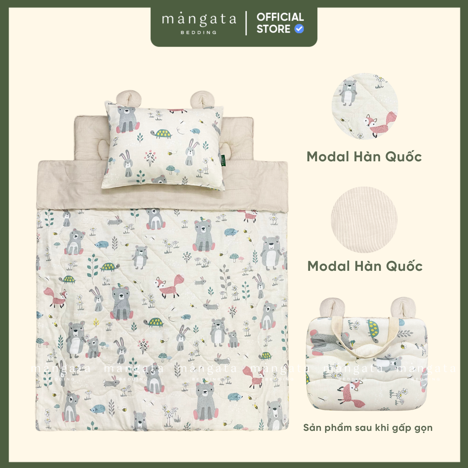 Mẫu Gấu và thỏ - Bộ chăn gối gấp gọn đi học_thumbnail_1