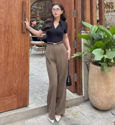 Quần suông cạp chun sau vải gold nhật cao cấp túi chéo 2 bên