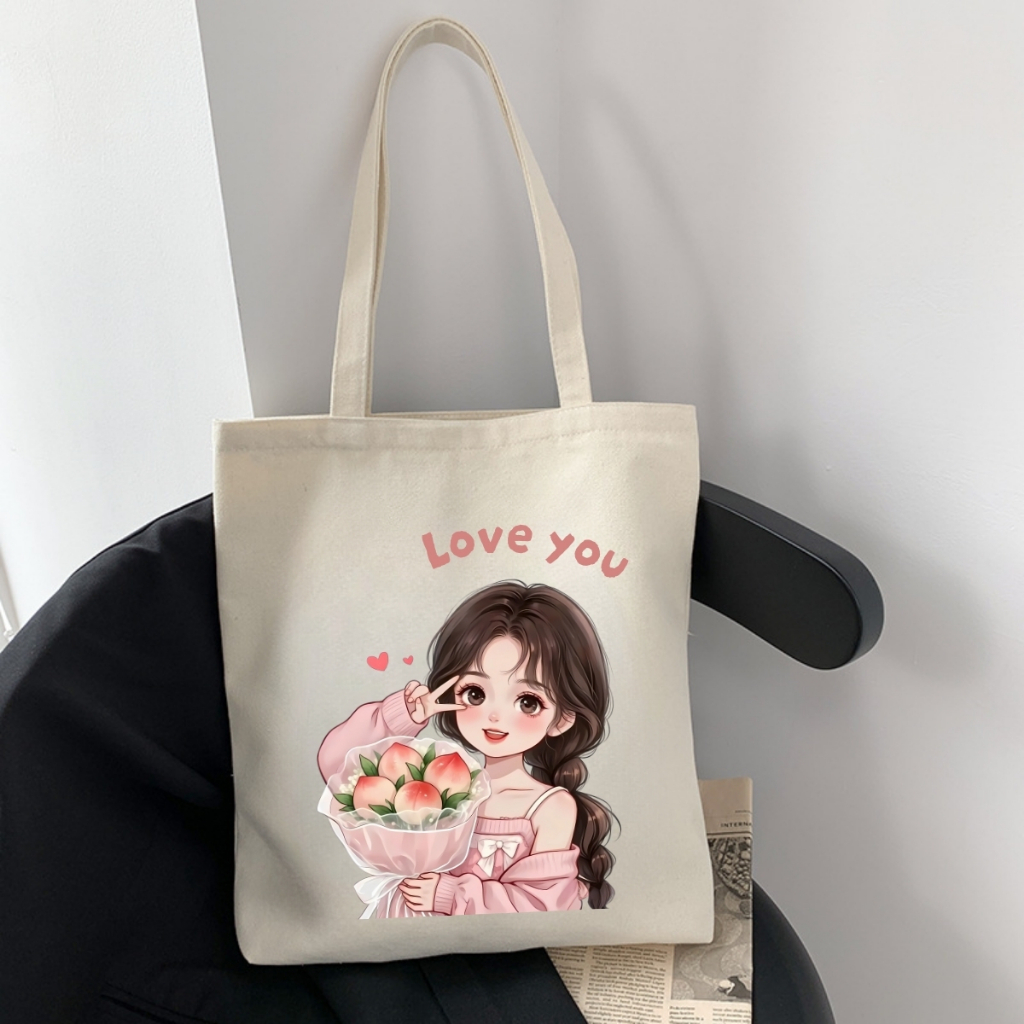 Túi Tote BST cô gái  - Túi vải canvas có túi phụ và khoá kéo đựng vừa A4 và laptop (33x37cm) - TOTE28_thumbnail_2