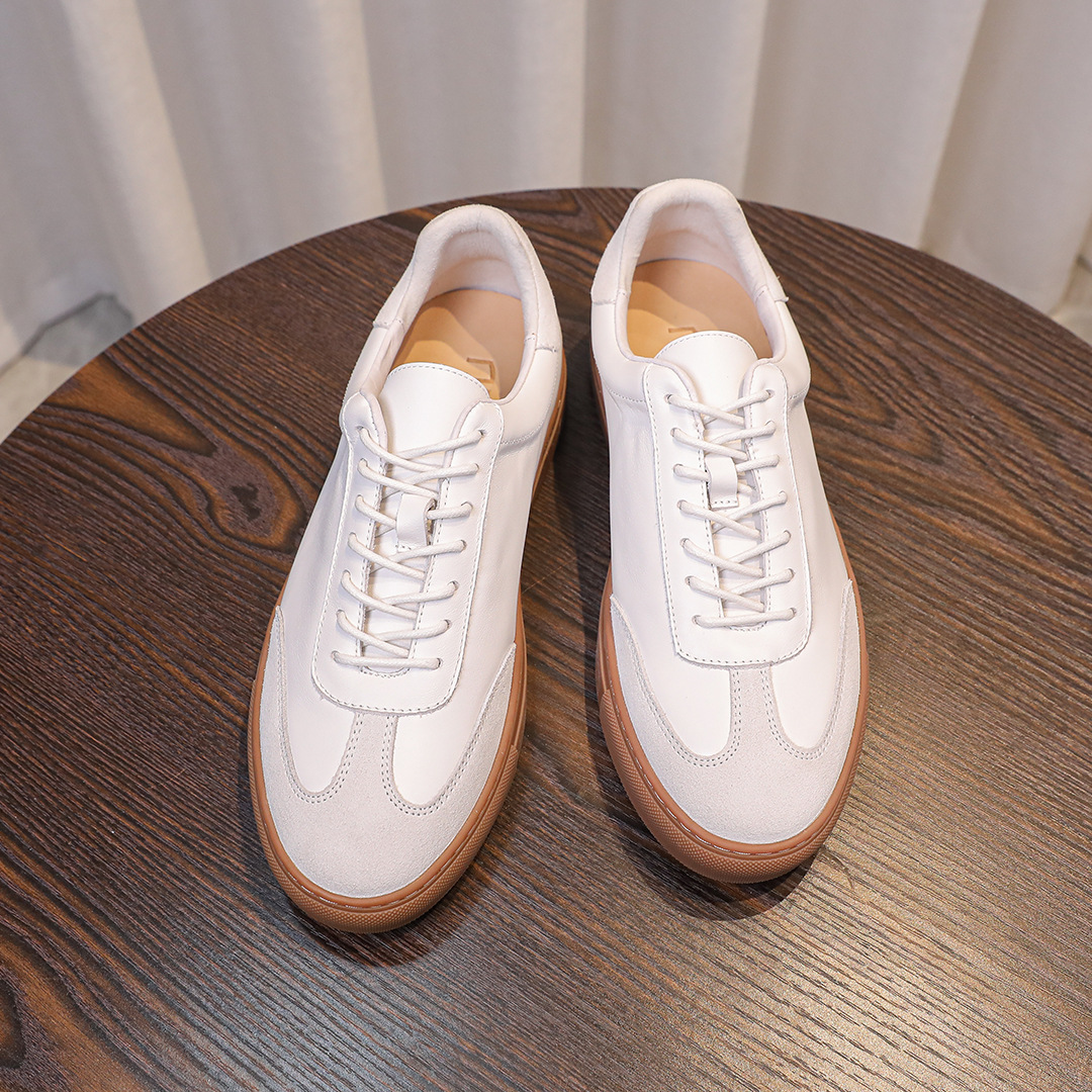 Giày thể thao nam mũi tròn mùa hè – Da bò thoải mái, giản dị, thoáng khí, giày rèn luyện đạo đức mũi tròn có dây buộc đa năng