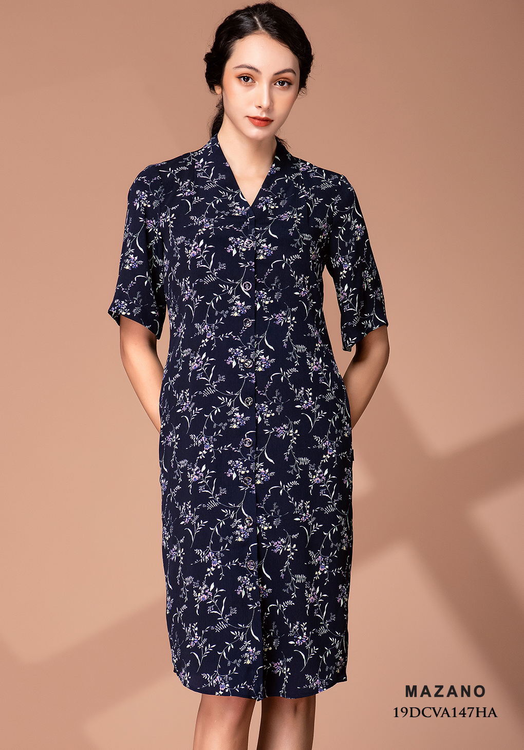 Đầm xanh than hoa xanh giả sơ mi