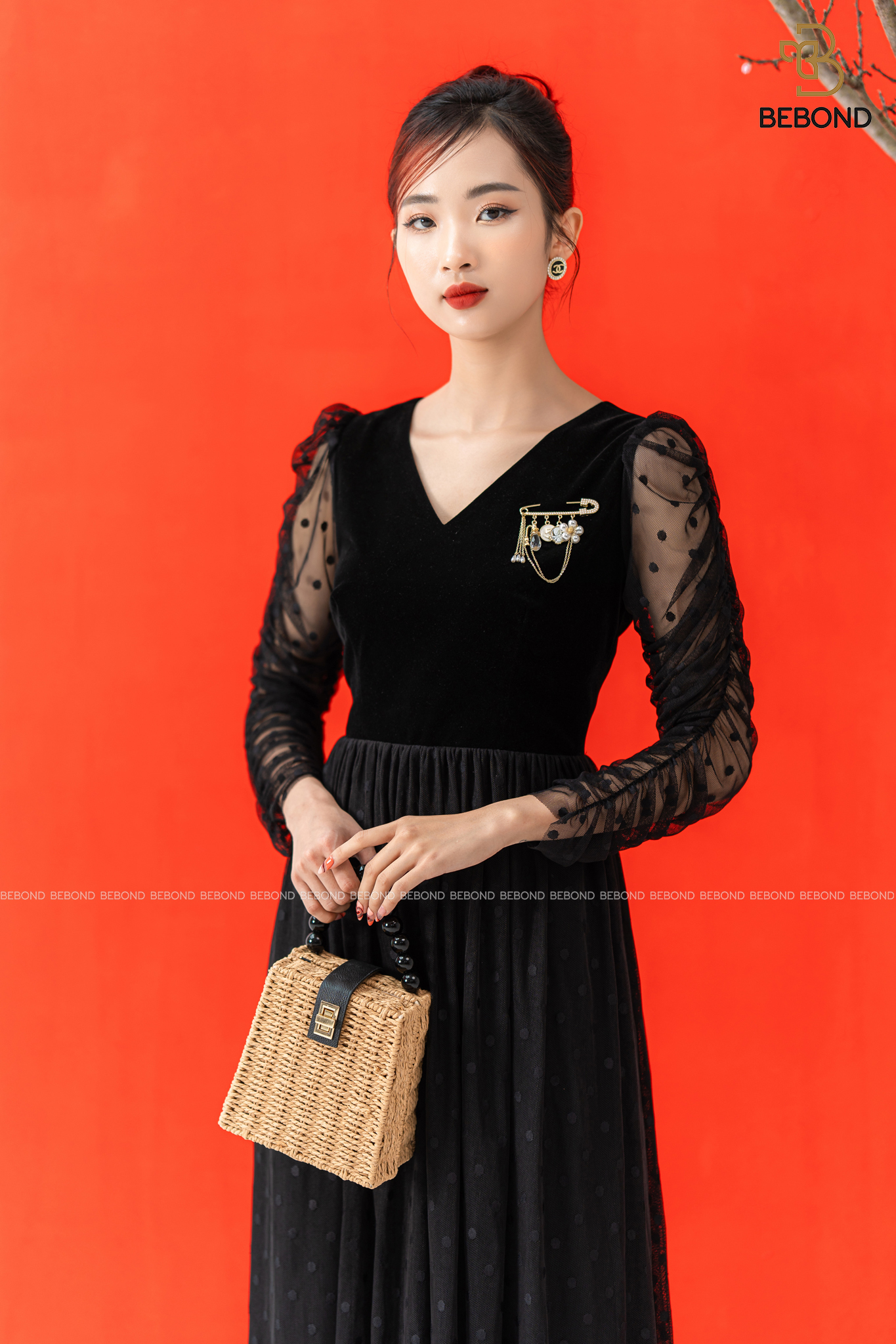 Đầm ren họa tiết phối nhung MÀU ĐEN- DIANA Dress_thumbnail_3