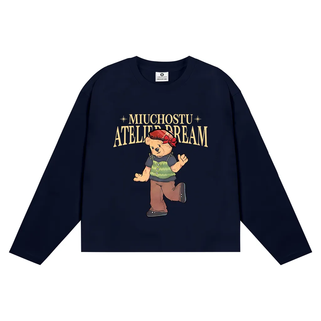 Áo thun boxy unisex Miucho tay dài cổ tròn vải cotton thoáng mát dày dặn hình gấu bông in mix 2658_thumbnail_9