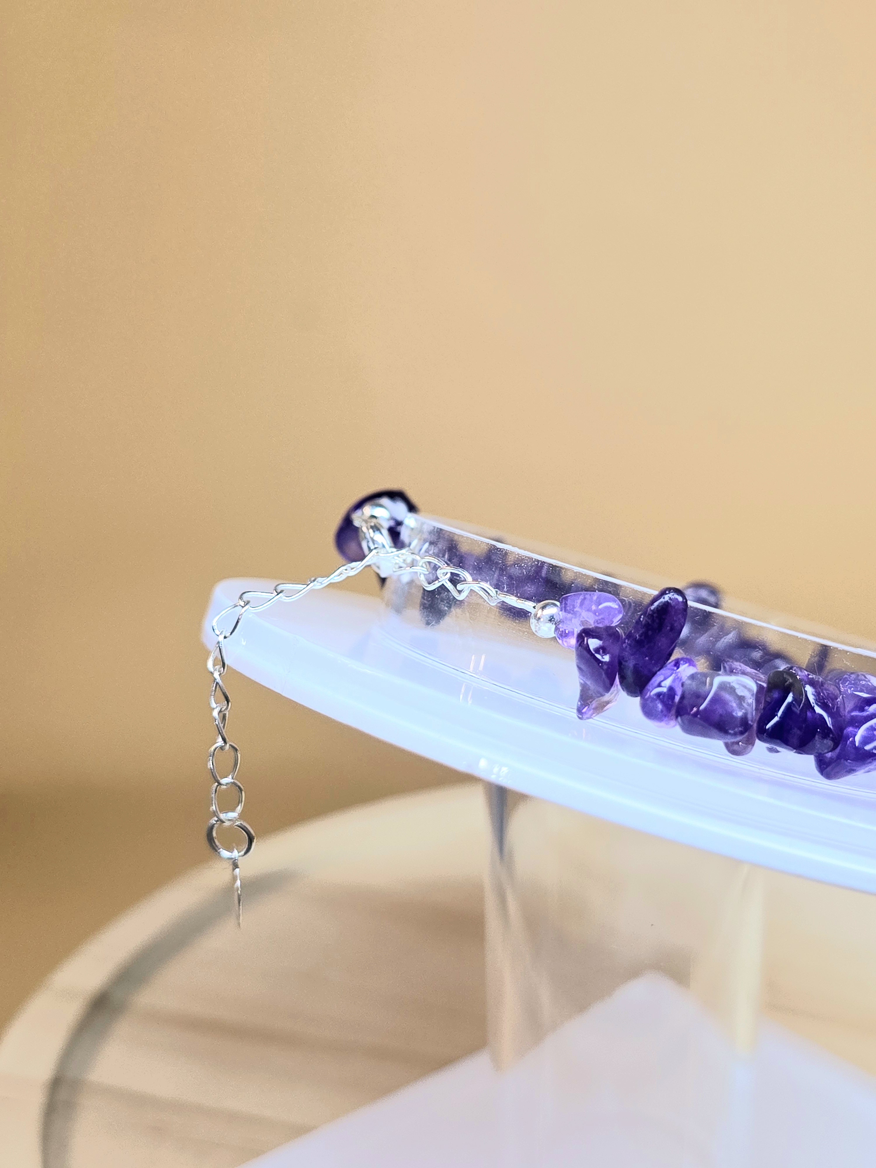 Vòng Hạt Chips Thạch Anh Tím Amethyst Với Móc Khóa Hợp Kim Không Rỉ_thumbnail_3