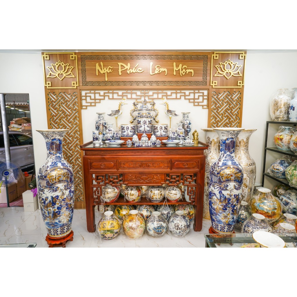 1m95 - 2m2 Đồ Thờ Cúng Men Lam Vẽ Kỹ Vàng 24k Ban -Lò Gốm Nghệ Nhân Chế Tác Bát Tràng Cao Cấp_thumbnail_3