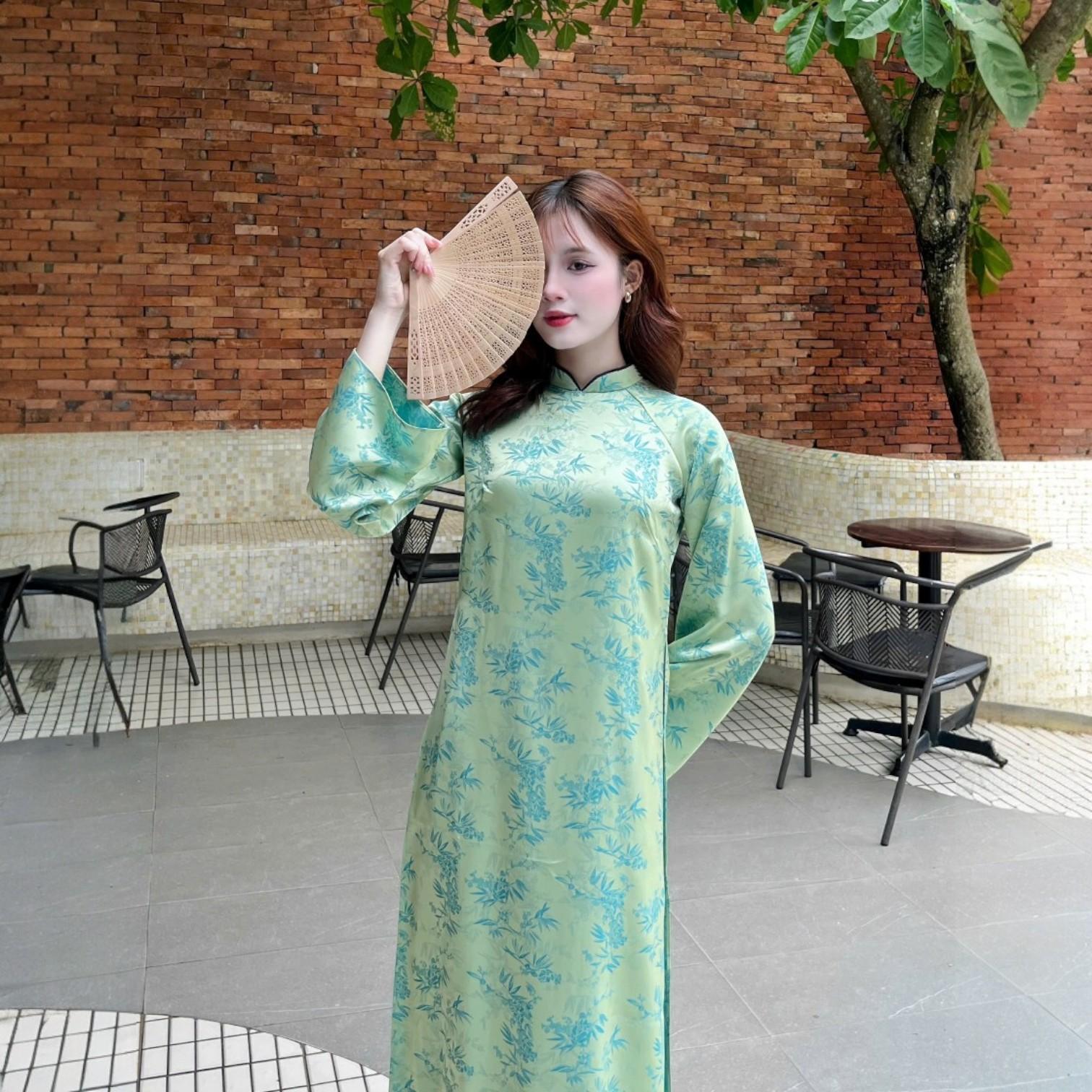 Áo Dài Cách Tân Nữ Dáng Suông Tay Dài Giả Cổ Phục Tơ Hoa MM05_thumbnail_5