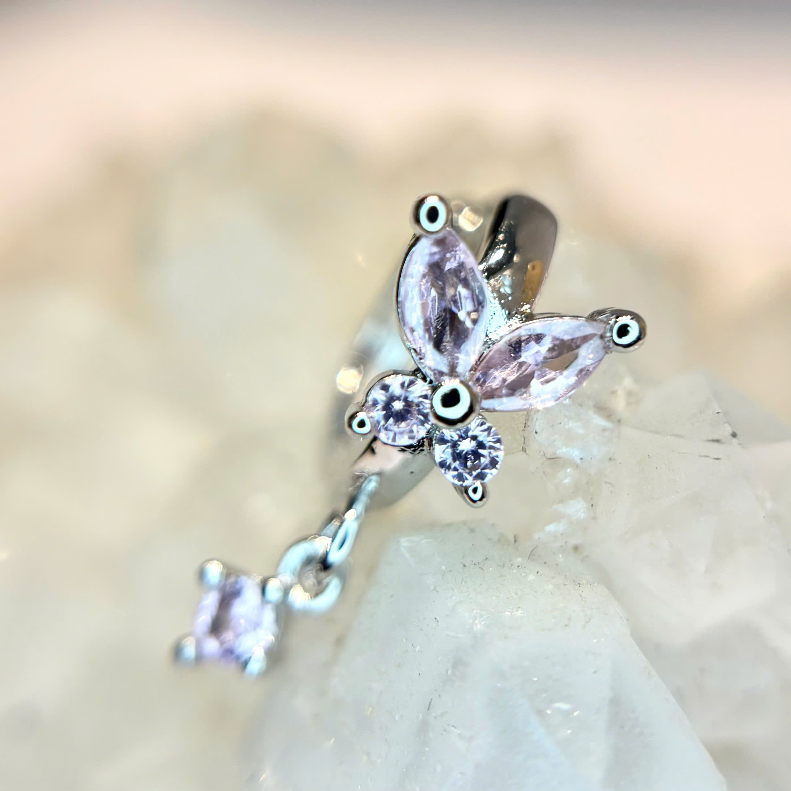 Khuyên vòng bạc xi kim bướm hồng rơi đá hồng_thumbnail_2