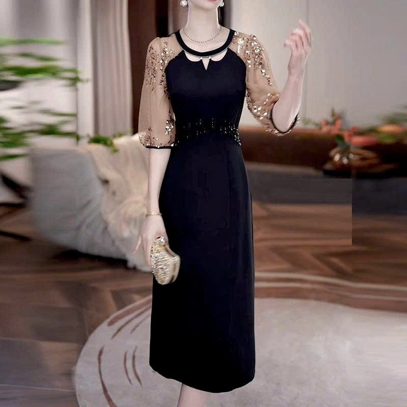 17459-Đầm body suông phối tay voan lở viền tua rua (thun nhật,voan)_thumbnail_1