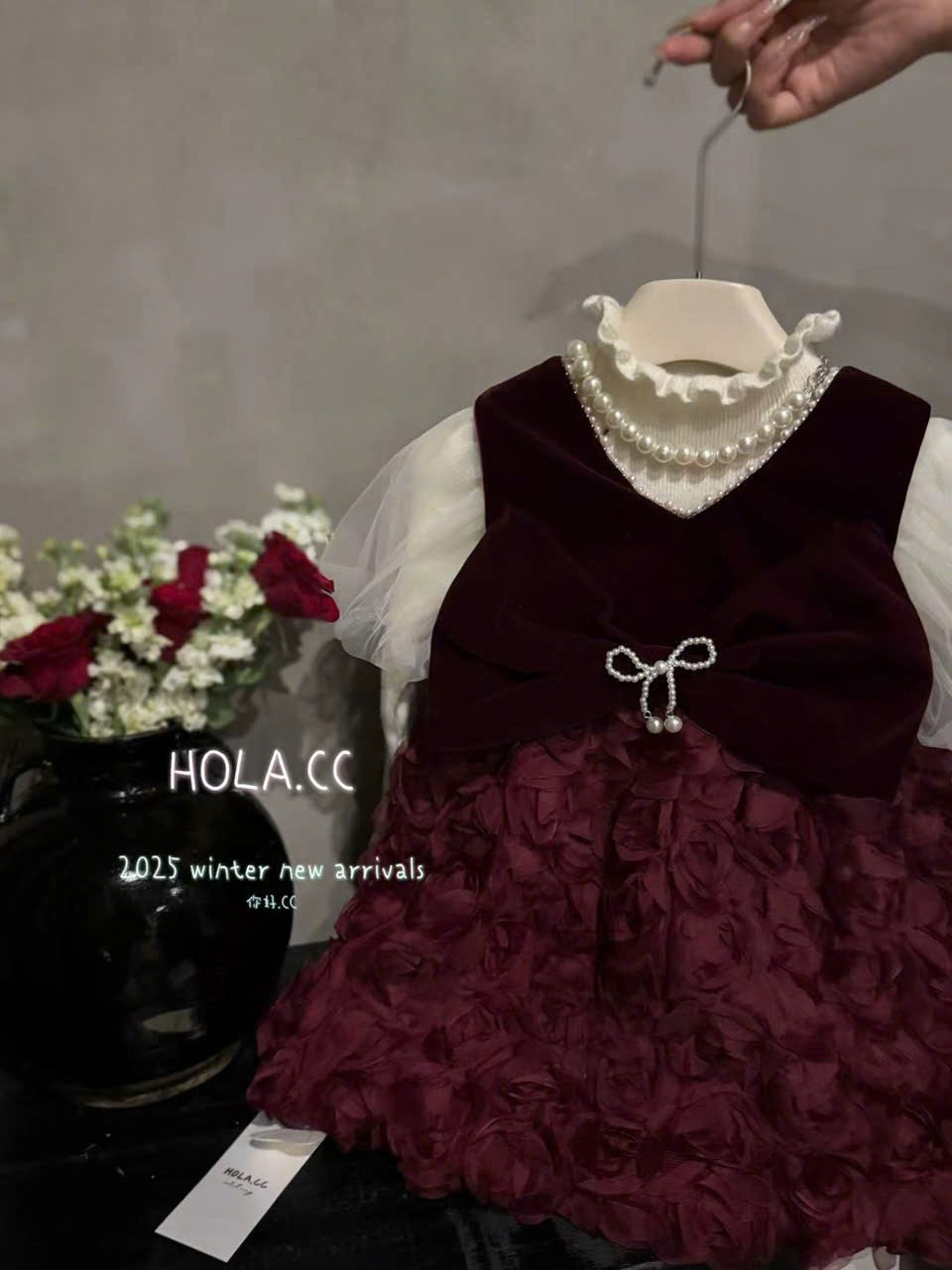 (V82) Váy dạ nhung đính nơ