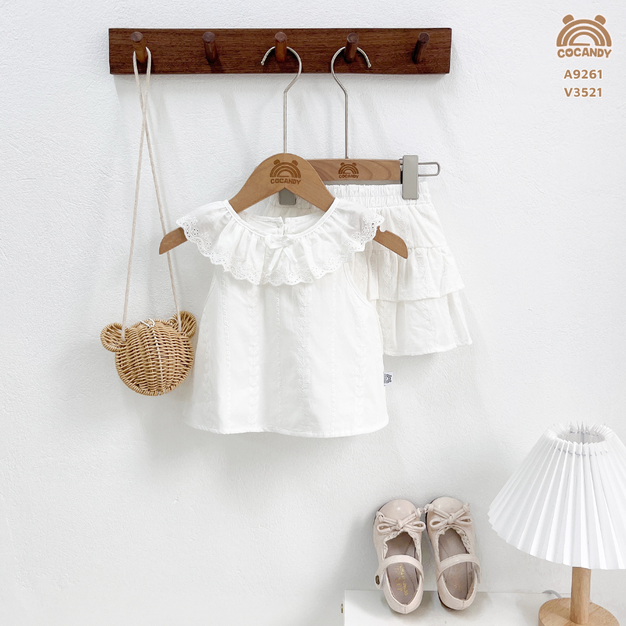 Áo cộc TRẮNG sát nách cổ bèo ren thêu
