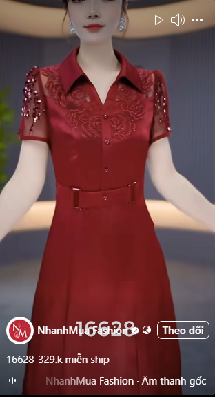 16628-Đầm xòe đỏ cô bẻ phối ren hoa (lụa, lót)_thumbnail_0
