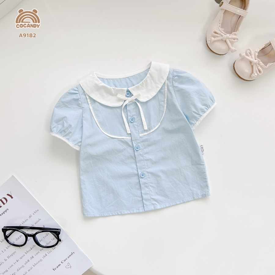 Áo cộc XANH sơ mi viền trắng phối nơ_thumbnail_2