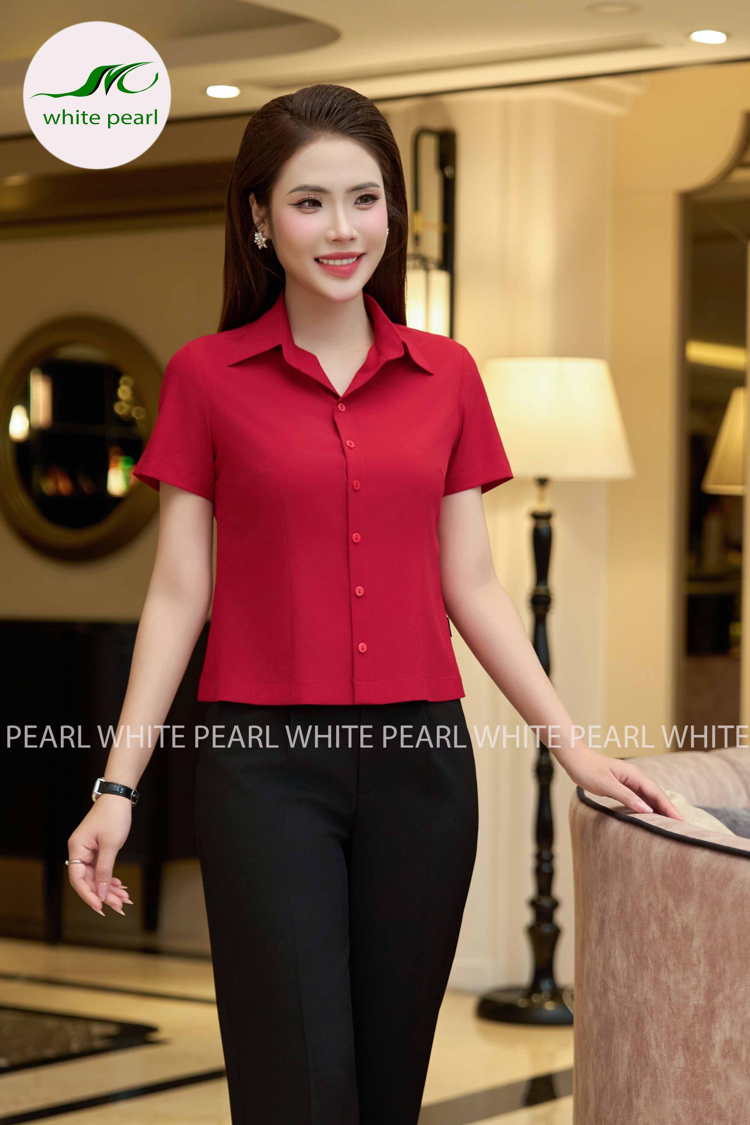 Áo sơ mi cổ đức kết hợp quần baggy thụng 1 ly thời trang công sở nữ cao cấp White Pearl_thumbnail_2