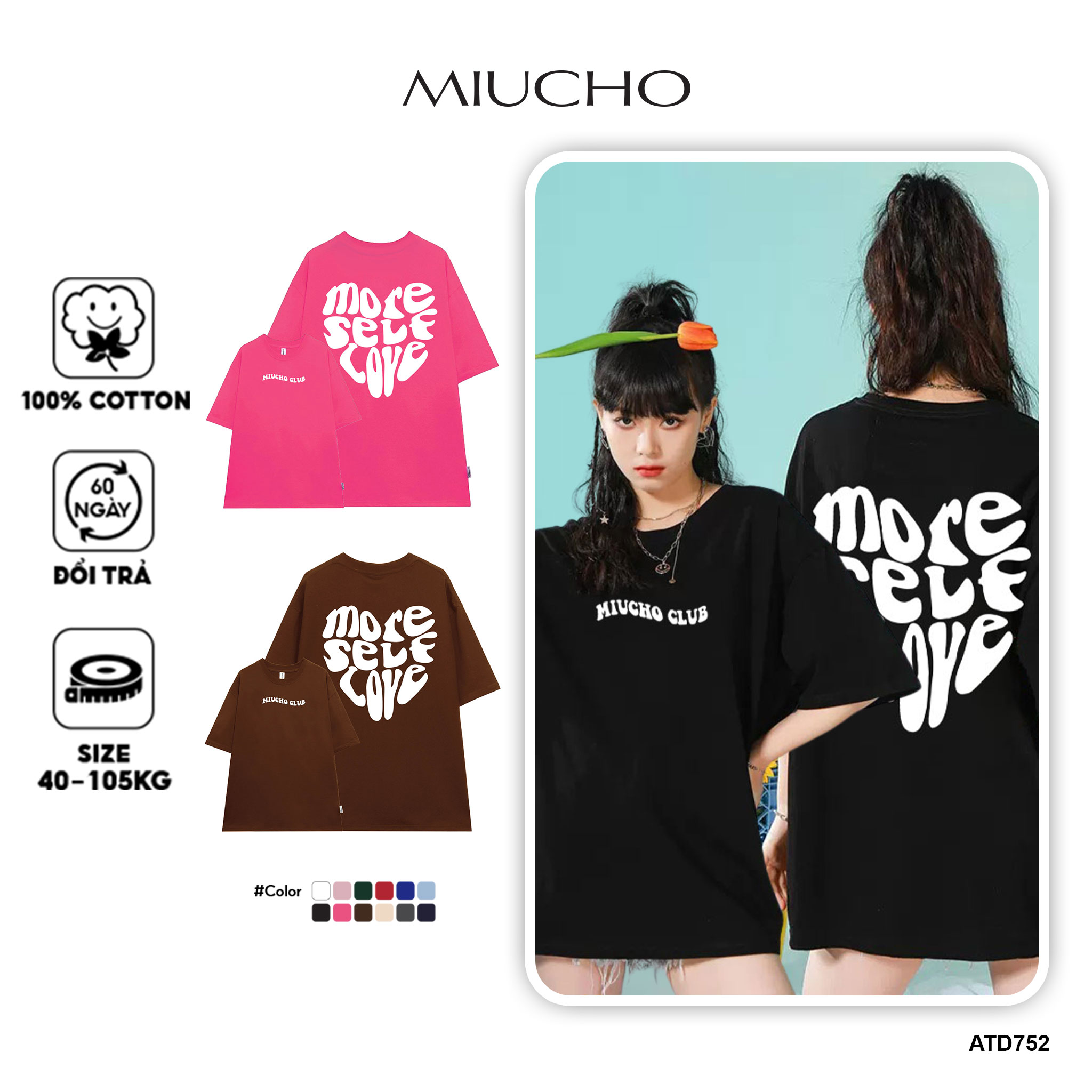 Áo thun unisex local brand form rộng ATD752 Miucho cotton cổ tròn in typography