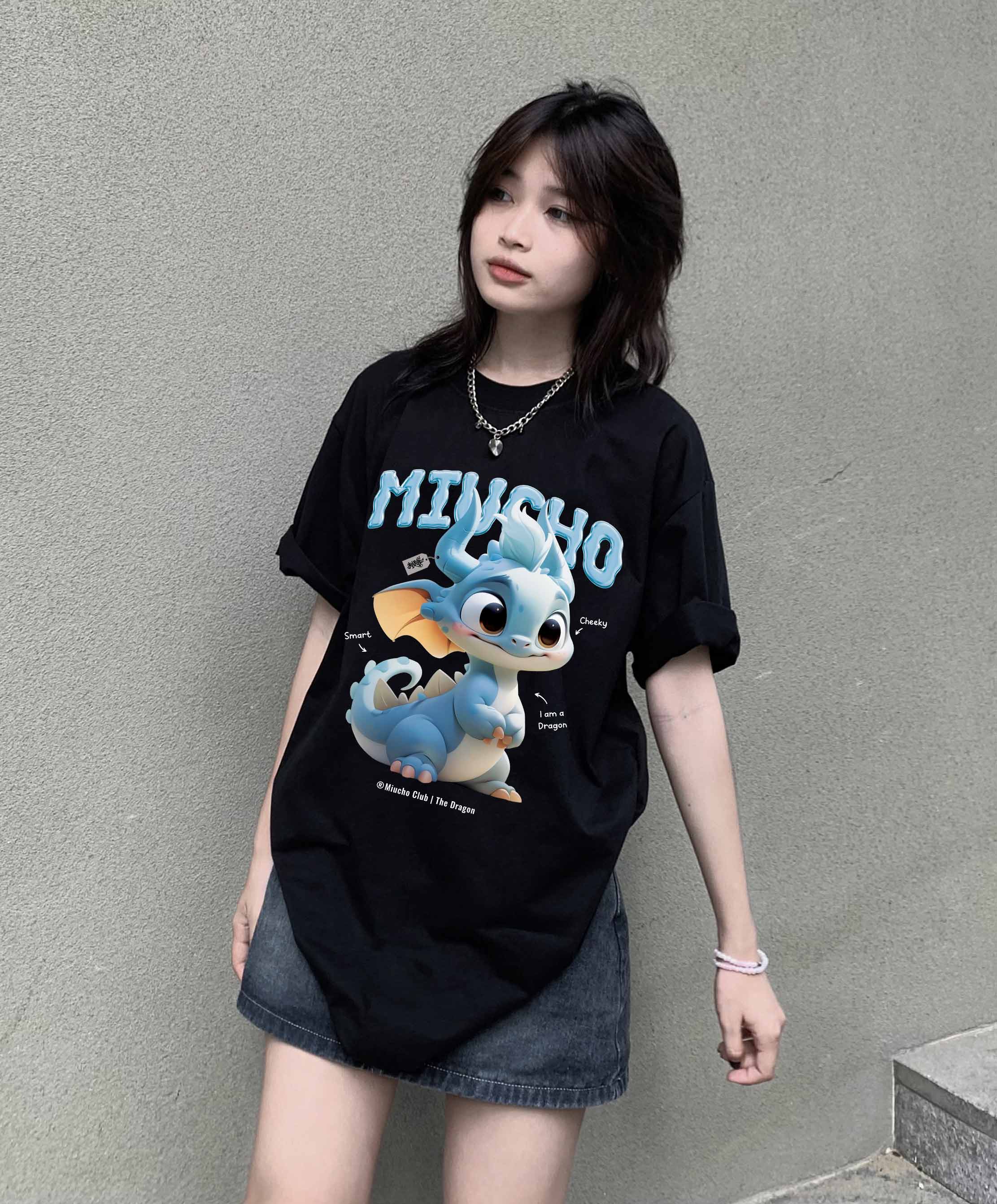 Áo thun form rộng 12 con giáp tuổi Thìn ATD1241 Miucho tay ngắn cổ tròn in mix_thumbnail_3