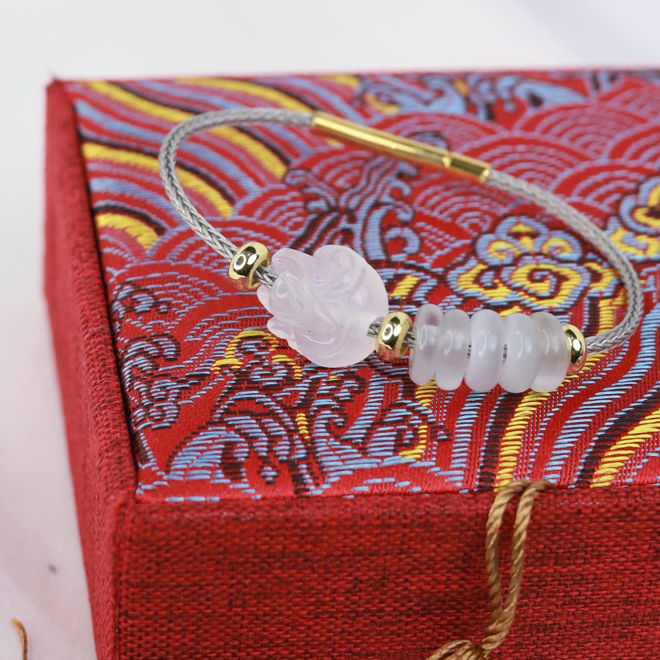 Vòng tay thạch anh trắng ngũ điếu mix hồ ly