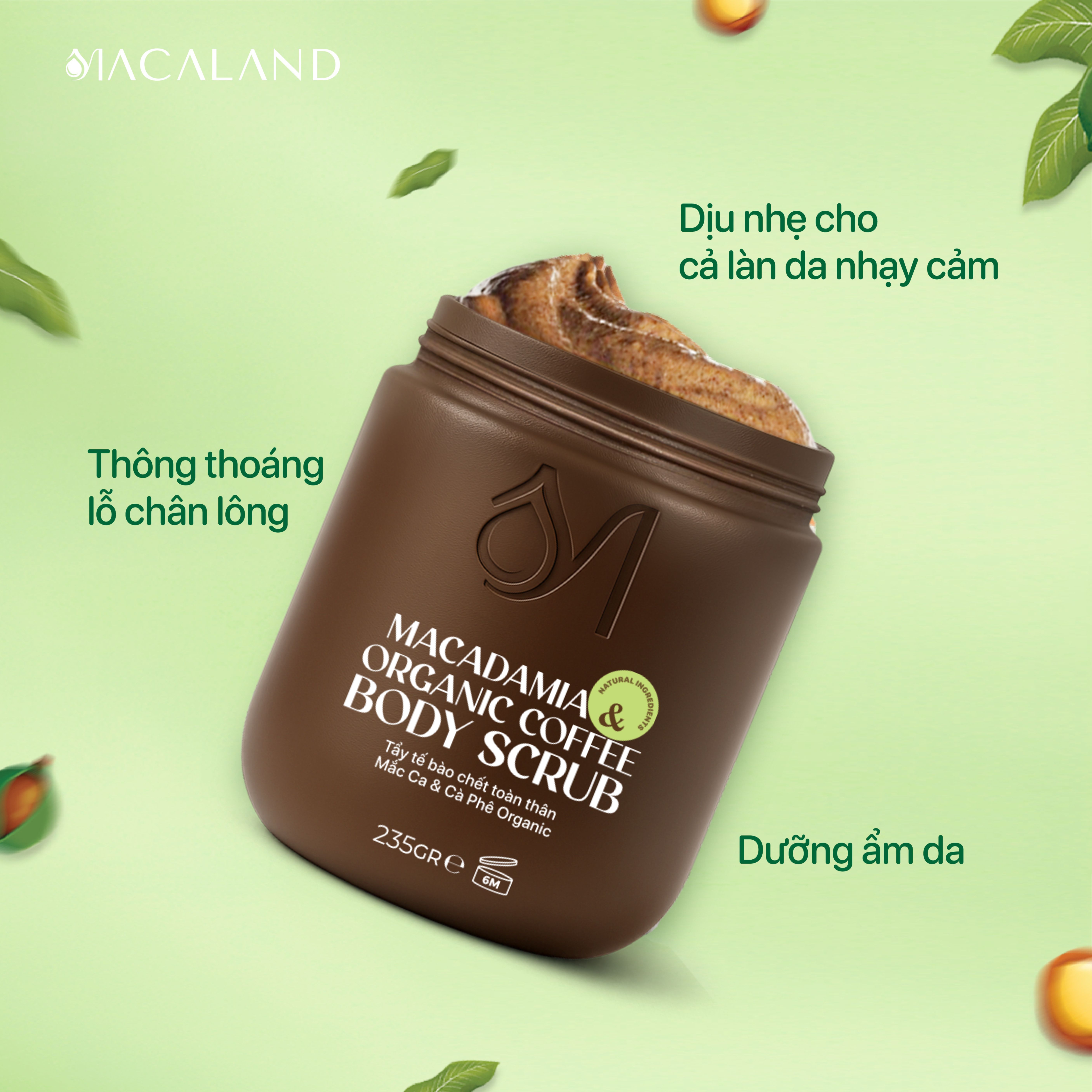 Tẩy Tế Bào Chết Body Cà Phê Organic – Mắc Ca Macaland 235g Dưỡng Ẩm, Chăm Da Sáng Mịn_thumbnail_5