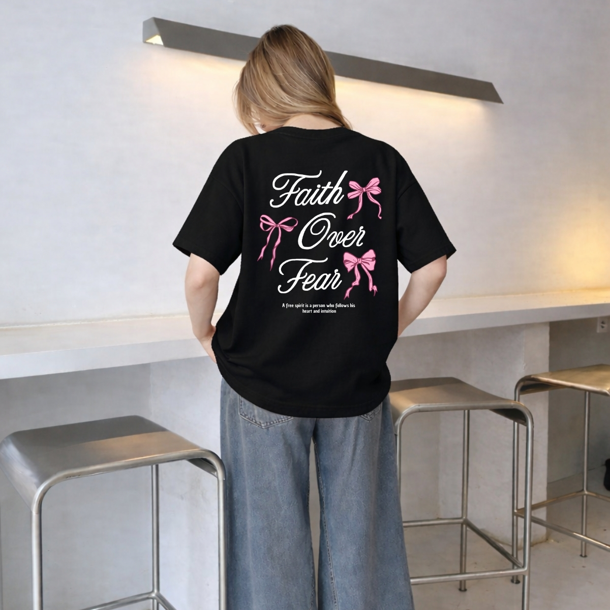 Áo thun unisex UX30-1137 Faith Over Fear in nơ hồng dáng oversized local brand WETEE_thumbnail_2