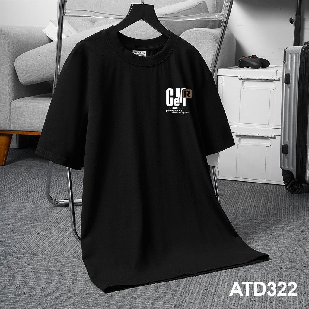 Áo thun nam form rộng ATD322 Miucho Iconic cotton cổ tròn in typography_thumbnail_4