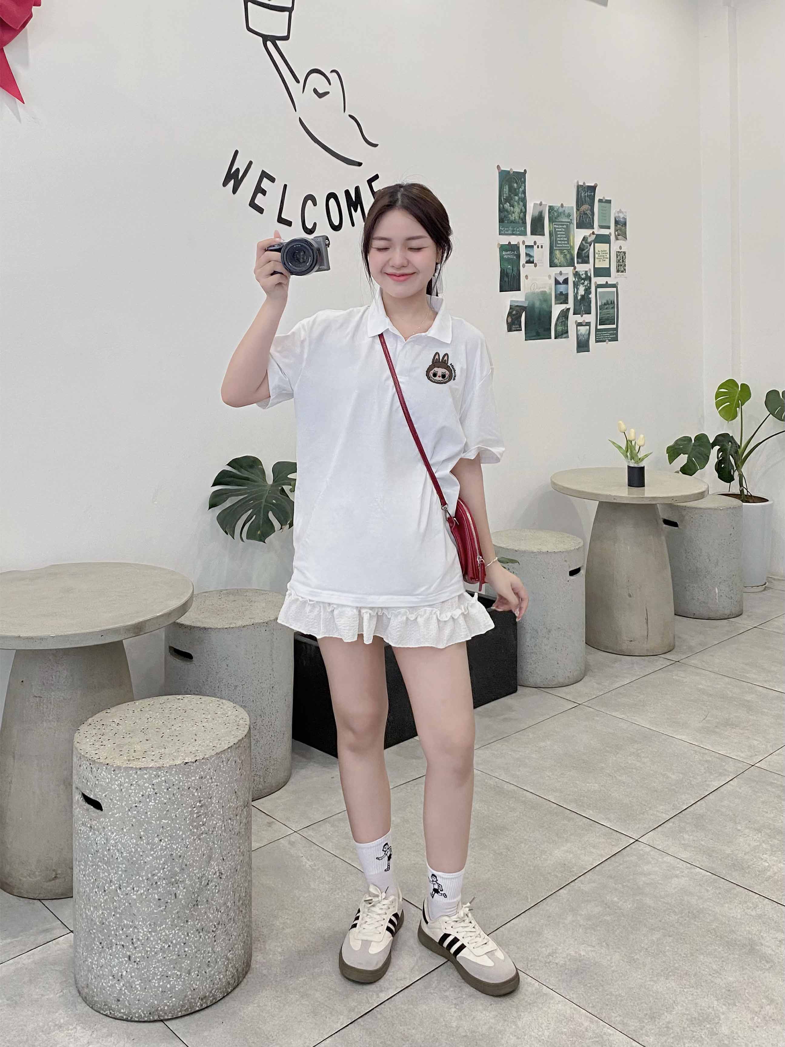 Áo polo labubu form rộng unisex PLD1399 Miucho tay ngắn vải cotton co giản cổ trụ in basic_thumbnail_6