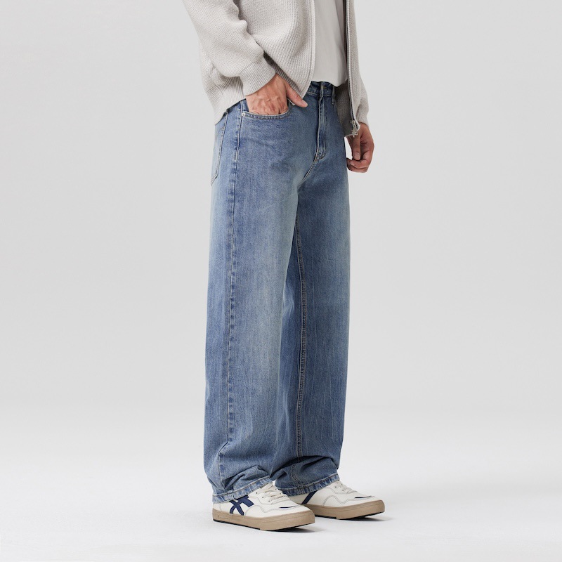 Quần jean thẳng co giãn phong cách retro Mỹ dành cho nam mùa thu phong cách mới quần dài ống rộng rộng rãi mùa thu đông_thumbnail_4