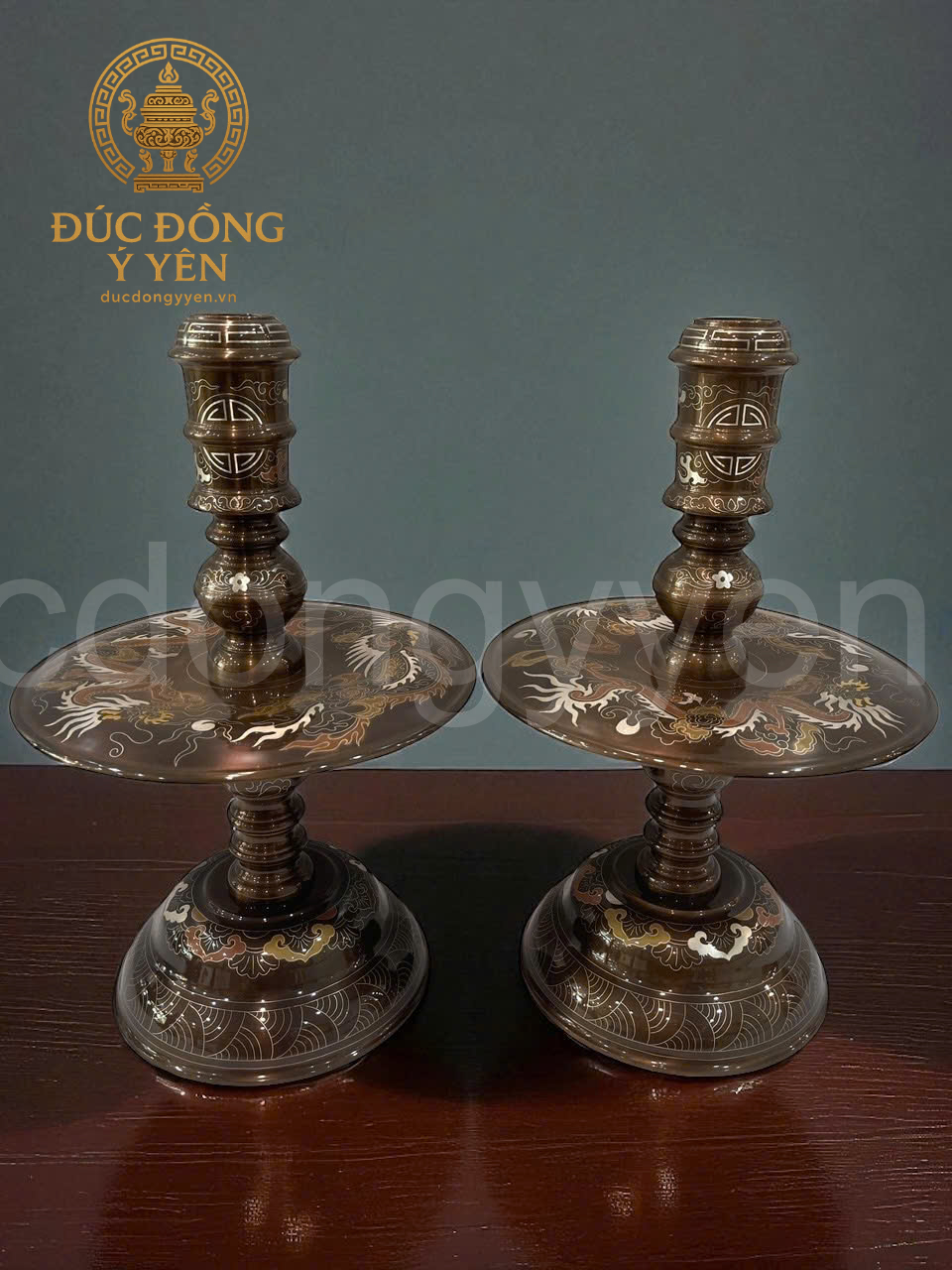 Bộ ngũ sự cao 60cm khảm ngũ sắc hoa văn khảm sen sắc nét_thumbnail_4