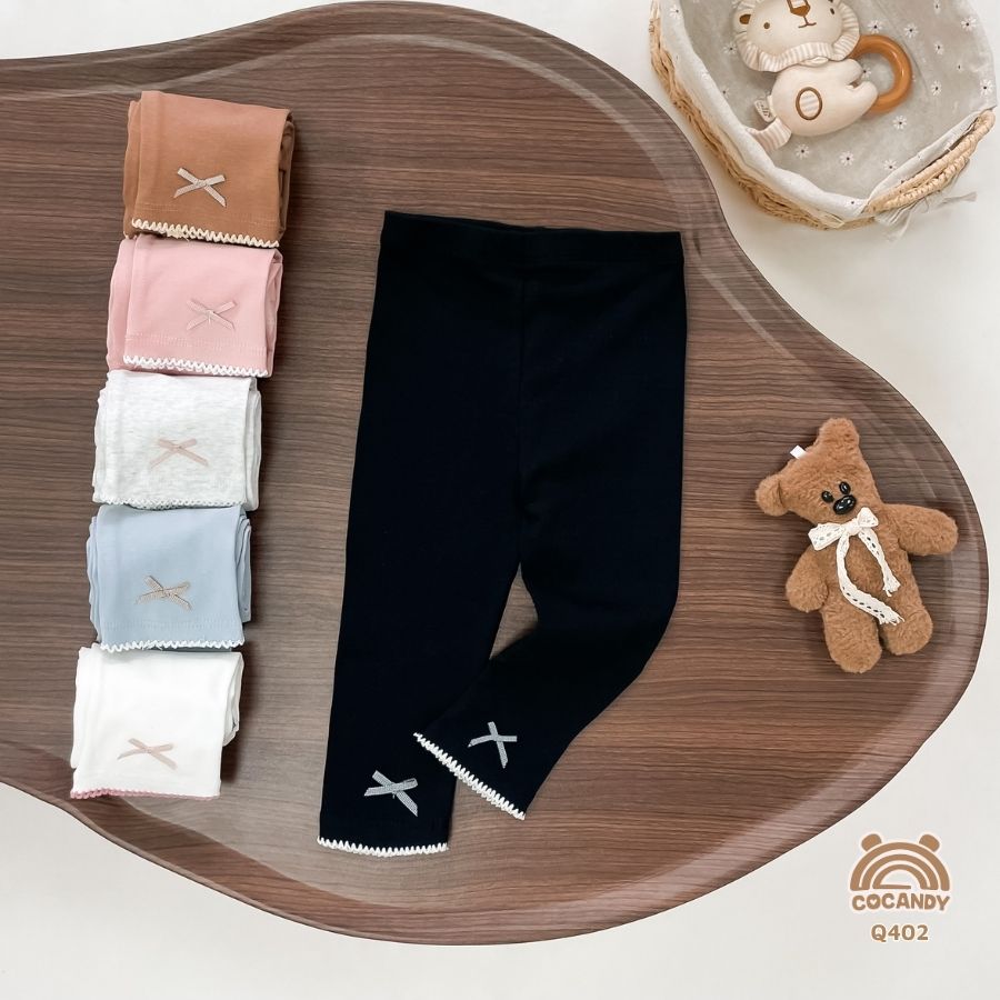 Quần dài legging ĐEN chỉ sóng nơ