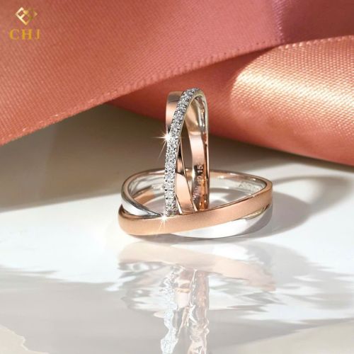 Cặp Nhẫn Cưới Kim Cương Vàng 14K CHJ530